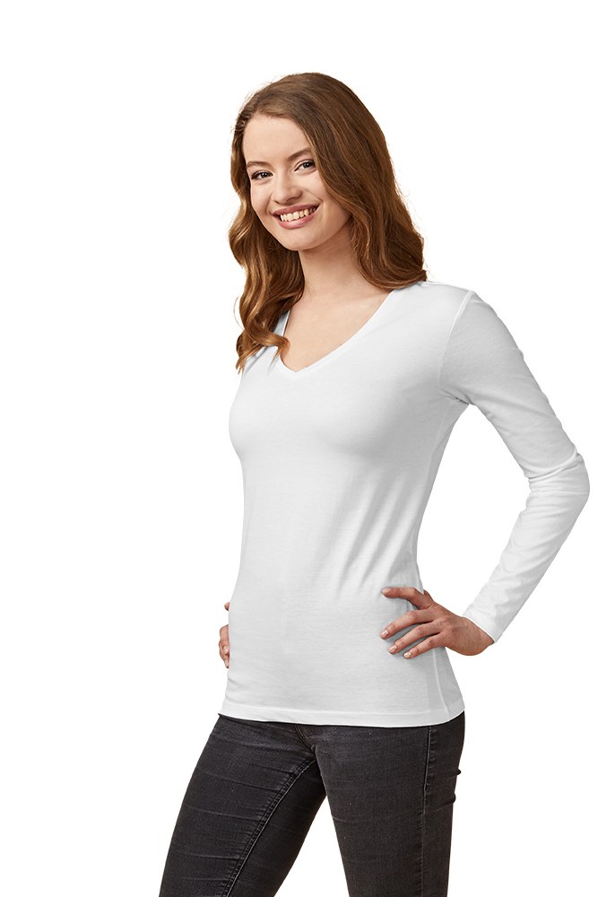 X.O V-Ausschnitt Langarmshirt Damen, Weiß, XL