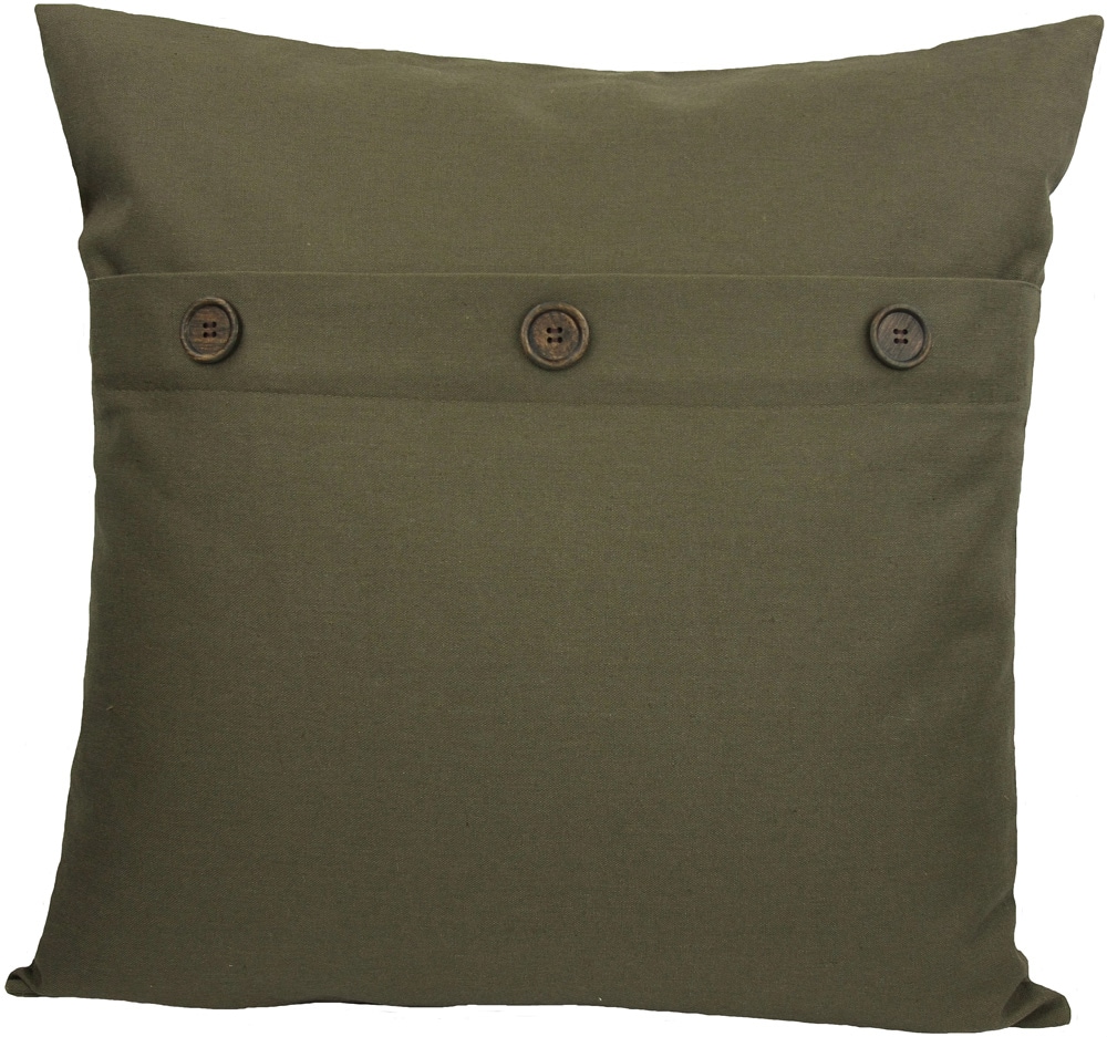 MANOR LUXE But-Ton20-in x 20-in Fall Green Cotton Blend Indoor Decorative Pillow in Brown | ML130042020FALLGREEN