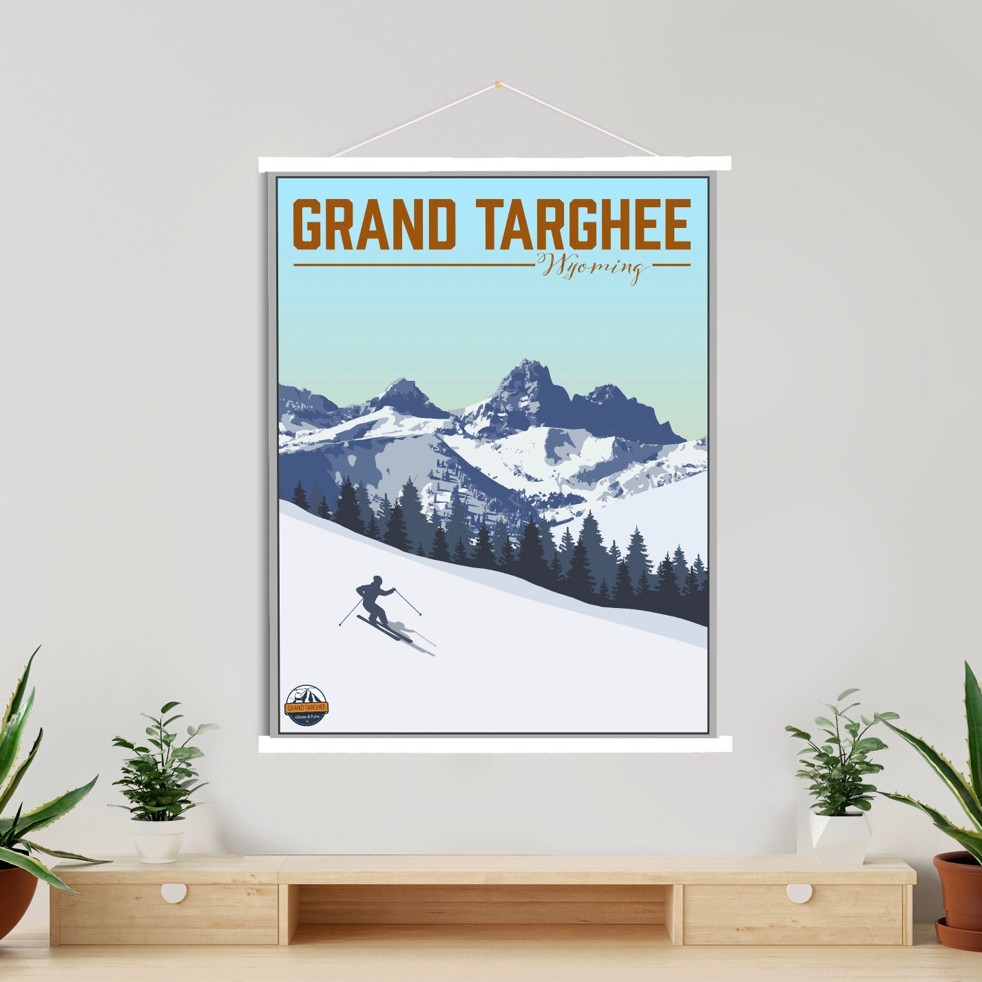 Grand Targhee Wyoming Ski Resort Illustration Print | Hanging Canvas Of Printed Marketplace