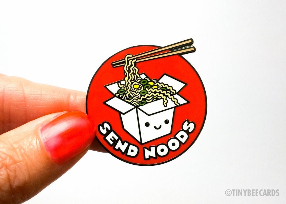 Funny Ramen Hard Enamel Pin Send Noods - Foodie Lapel Pin Gift, Cloisonne Pin, Japanese Food, Funny Enamel Rude Cute Noodles"