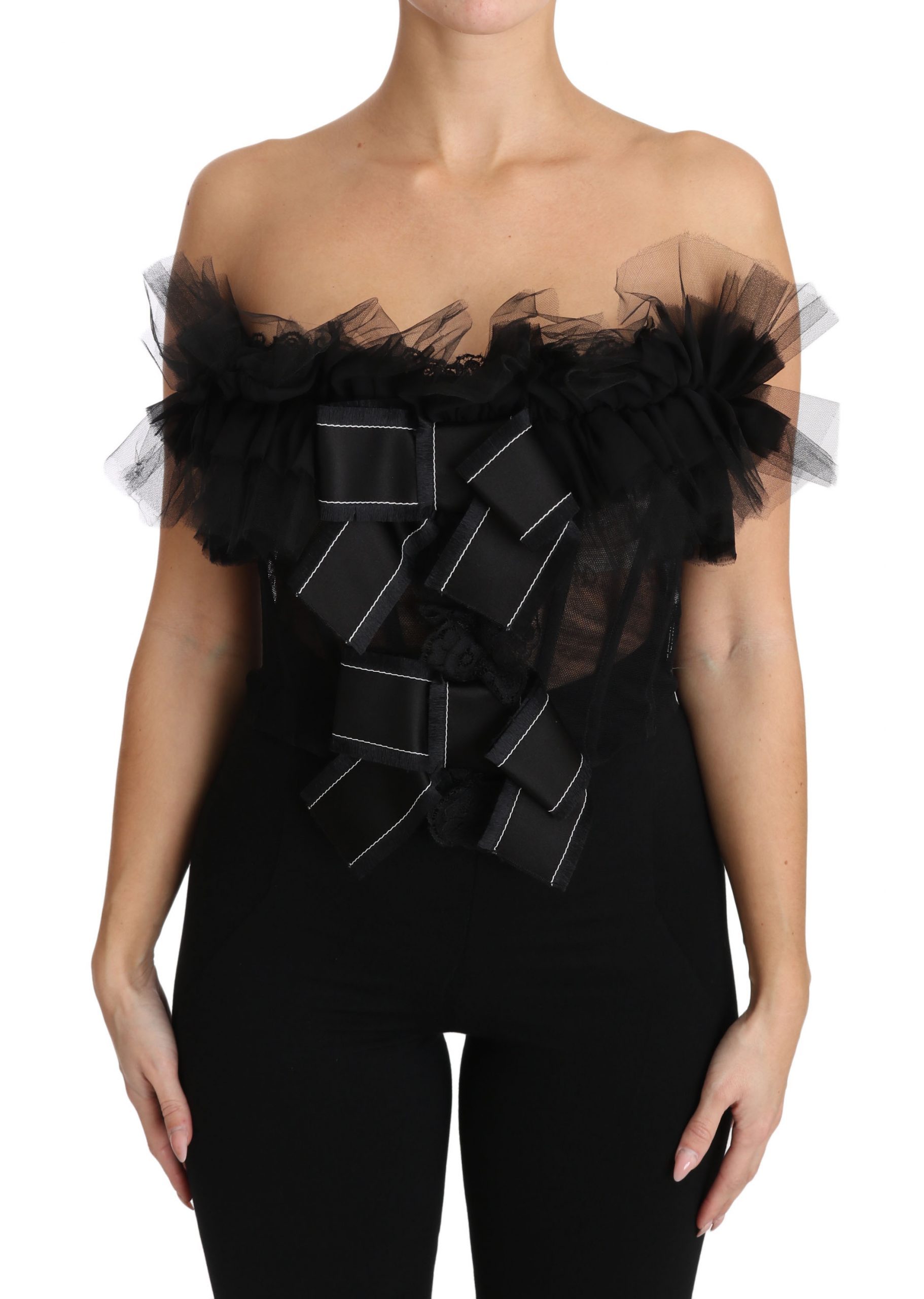 Dolce & Gabbana Women's Corset Bustier Tulle Top Black TSH3092-44 - IT44|L