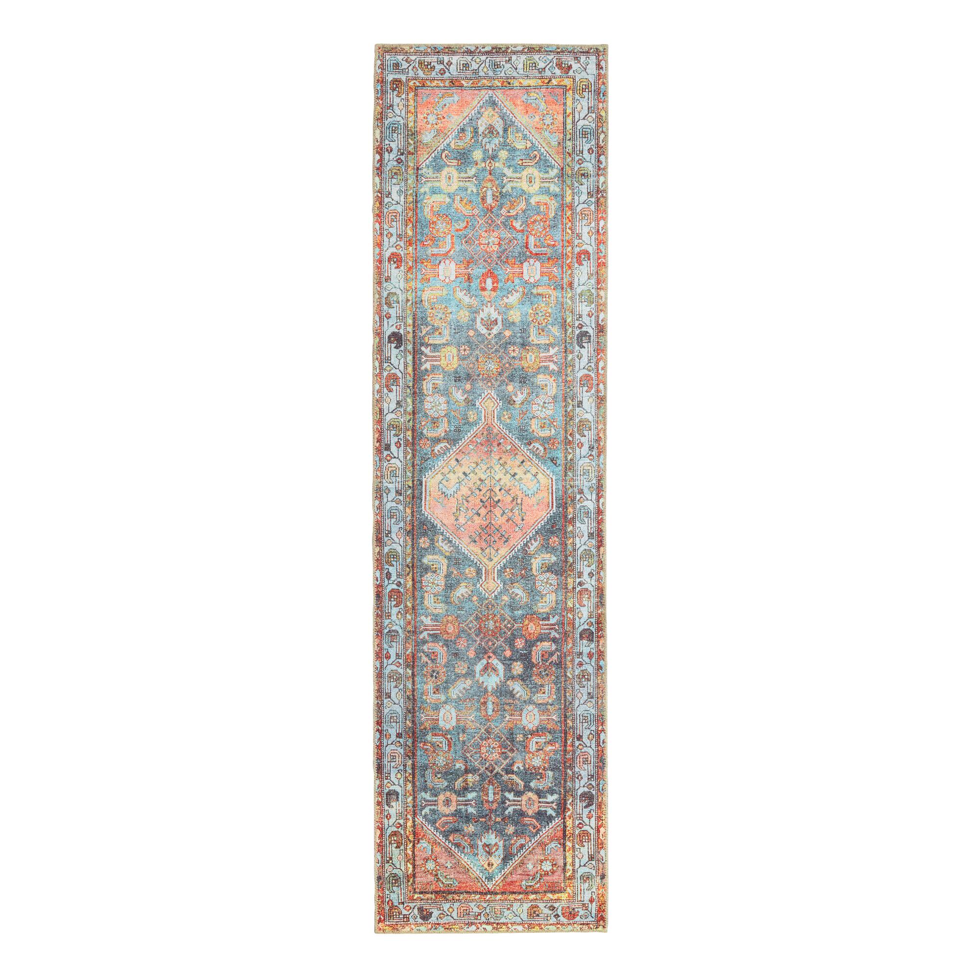 Peach And Light Blue Persian Style Troya Floor Runner: Multi - Polyester by World Market