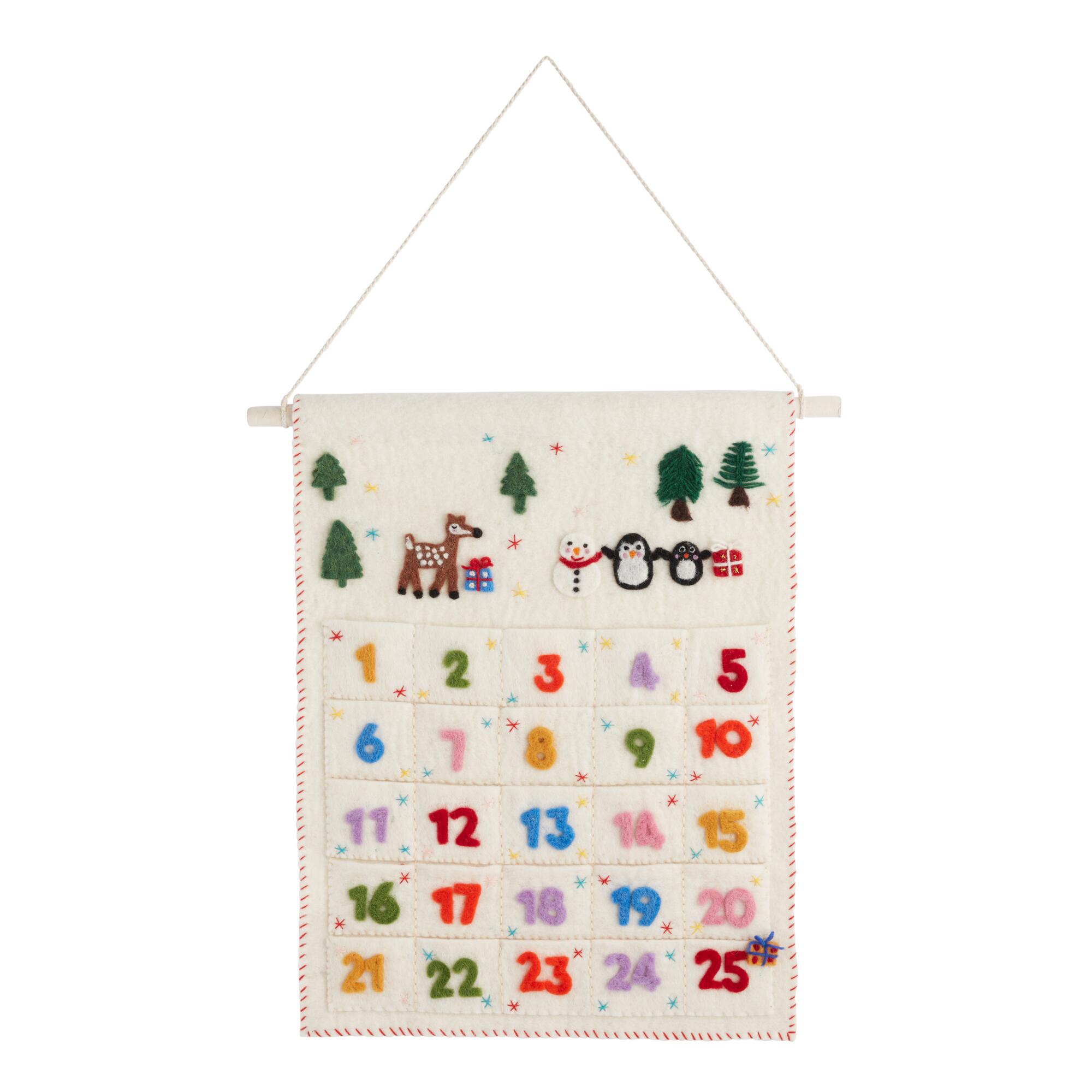 Felted Wool Christmas Countdown Wall Hanging: White/Multi/Cream by World Market