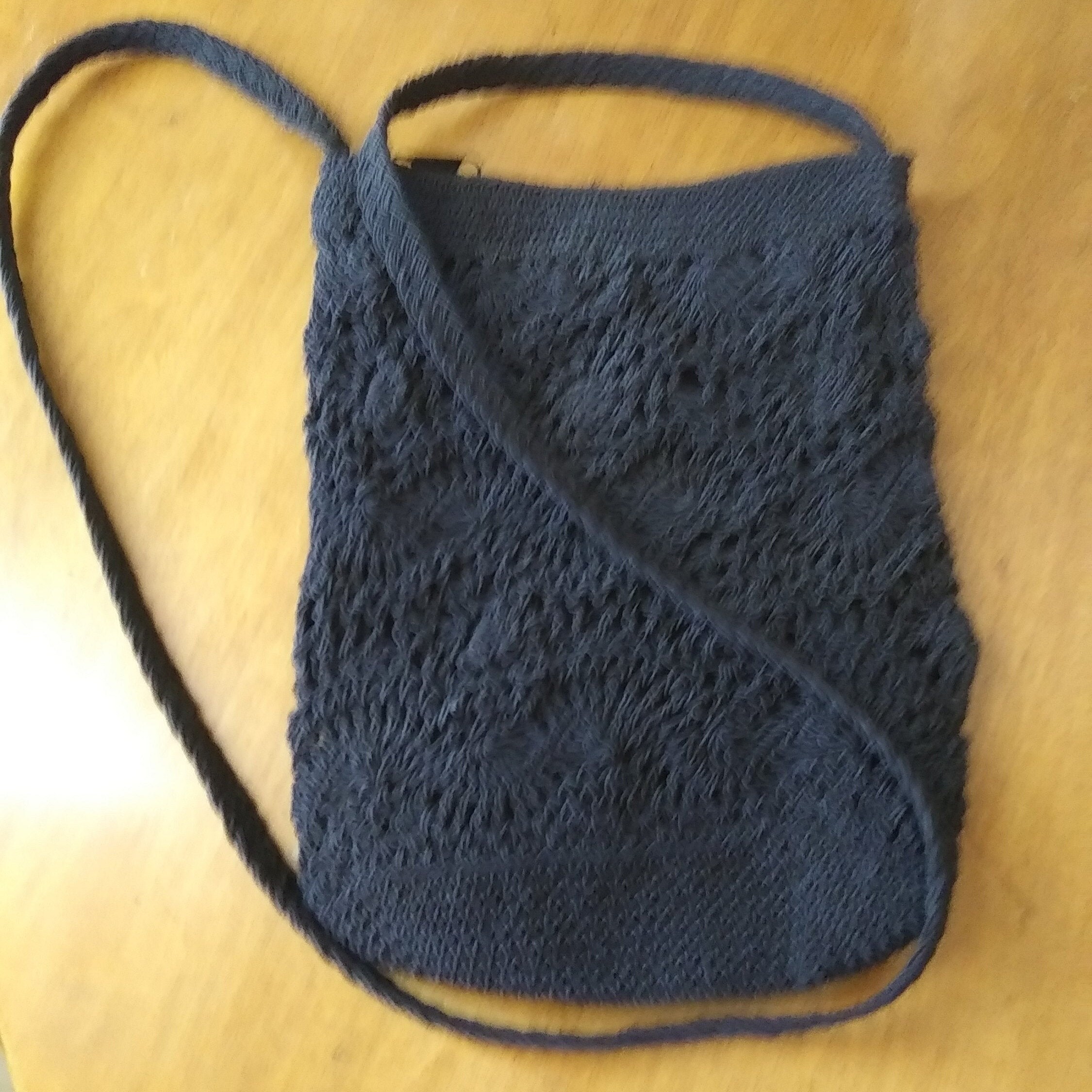 Crocheted Black Cotton/Olefin Blend Shoulderbag/Crossbody Purse By Kathie Lee, Top Zipper Cotton Lining