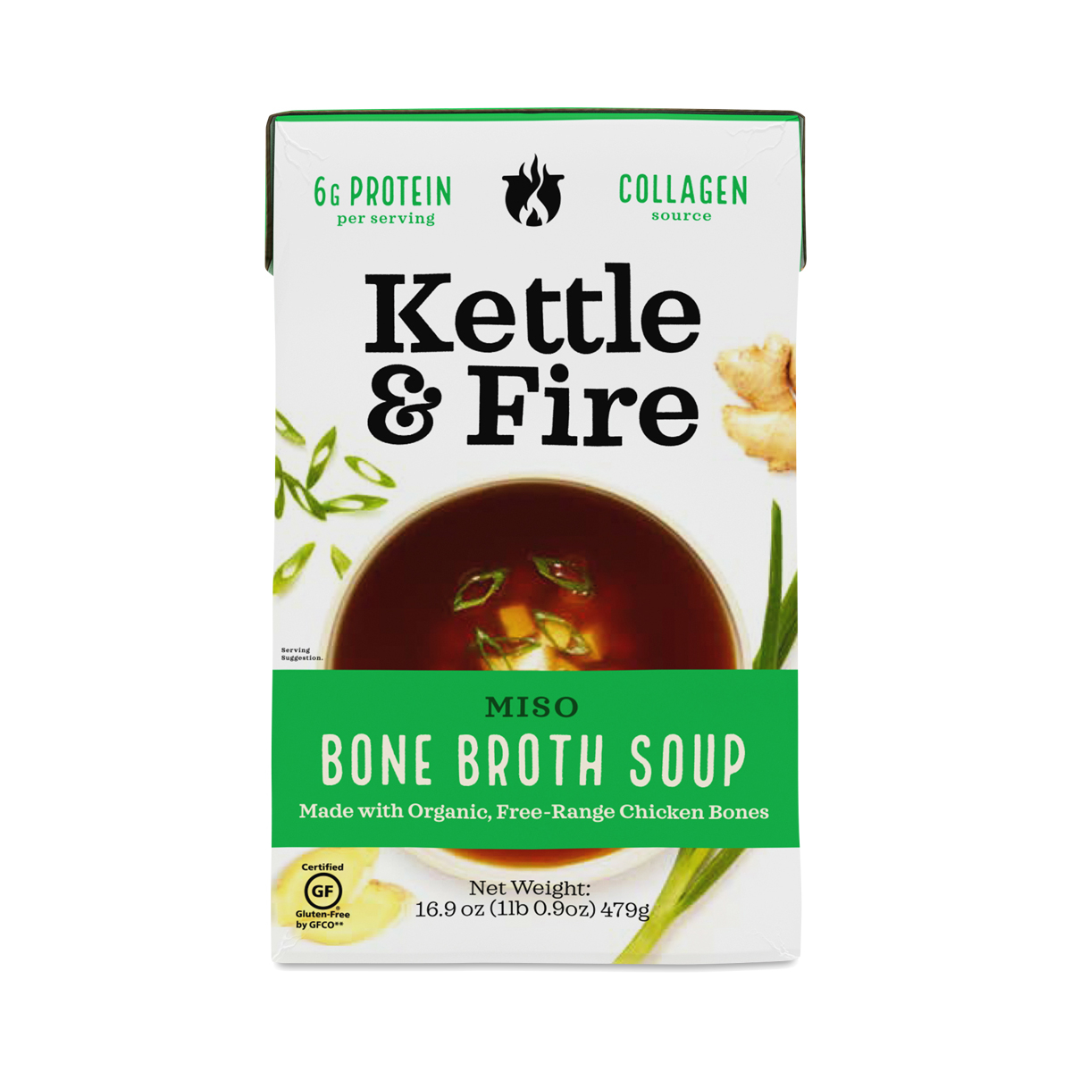 Kettle & Fire Bone Broth Soup, Miso with Chicken 16.9 oz carton