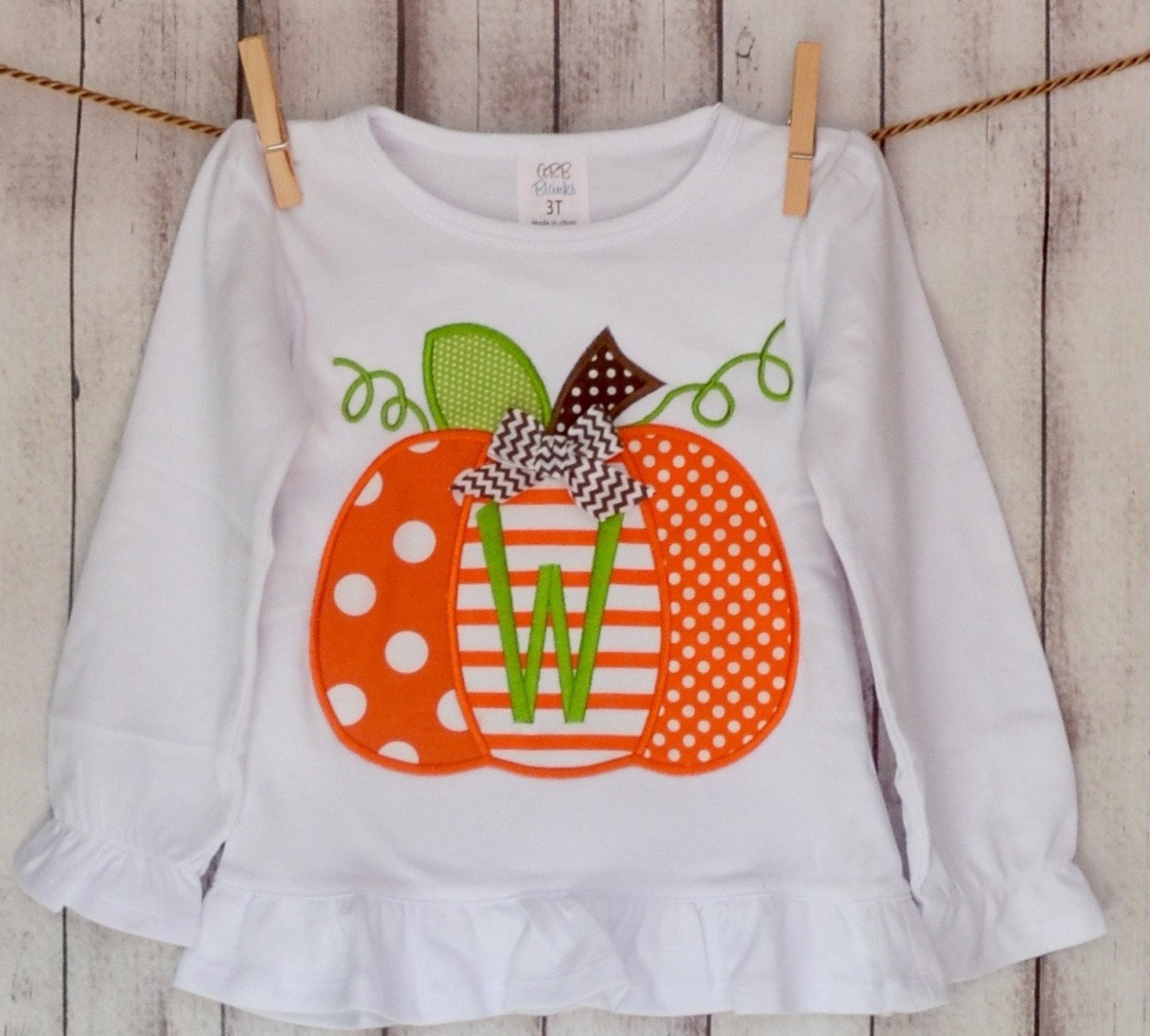 Personalized Pumpkin Applique Shirt Or Bodysuit For Boy Girl Name Initial