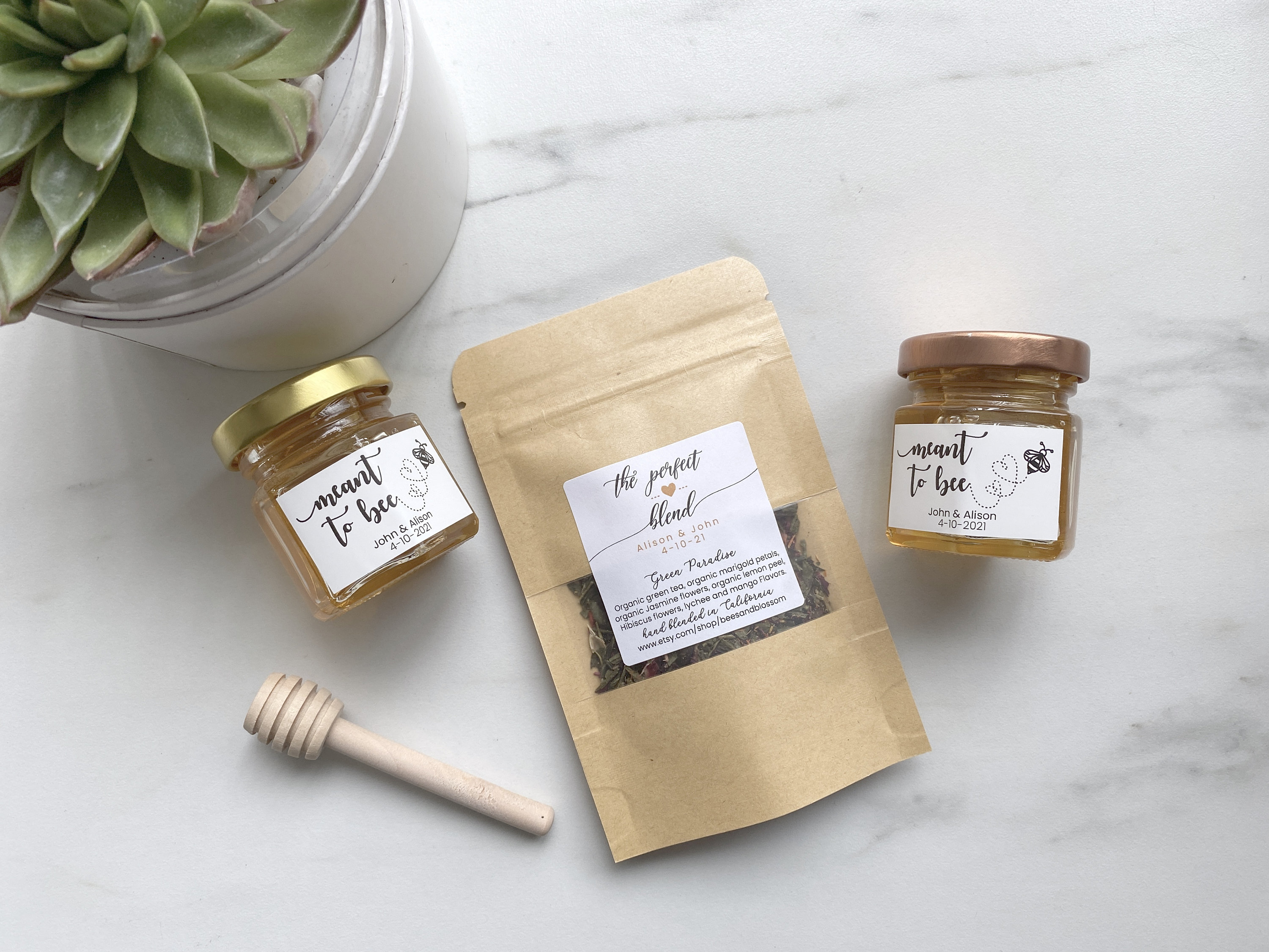 Tea + Honey Set - Custom Blended in California With Wildflower Wedding Gifts, Bridal Party Birthday Gift, Self Care Gift