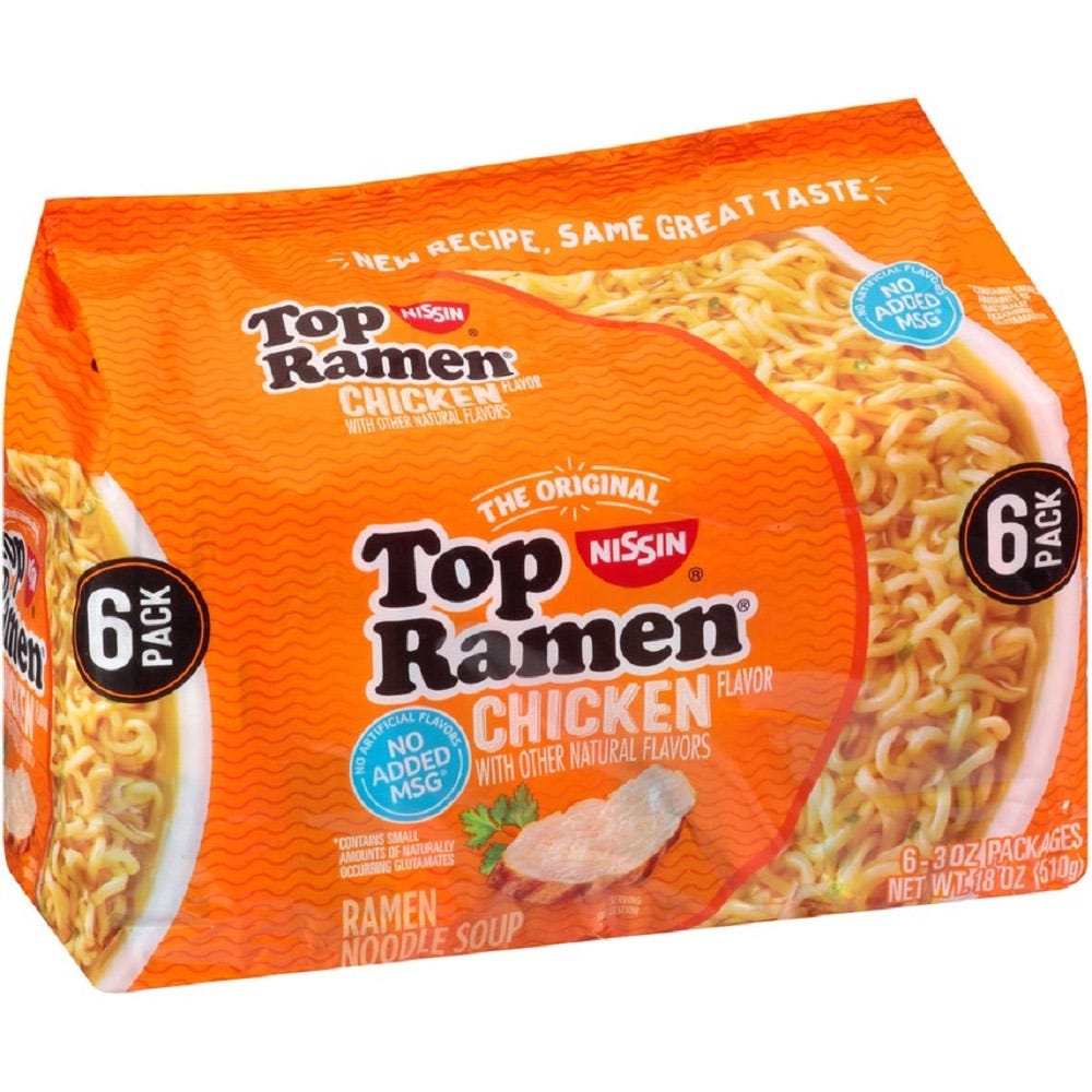 Nissin Ramen Noodle Soup, Chicken Flavor, 3 oz packages - 6 ct