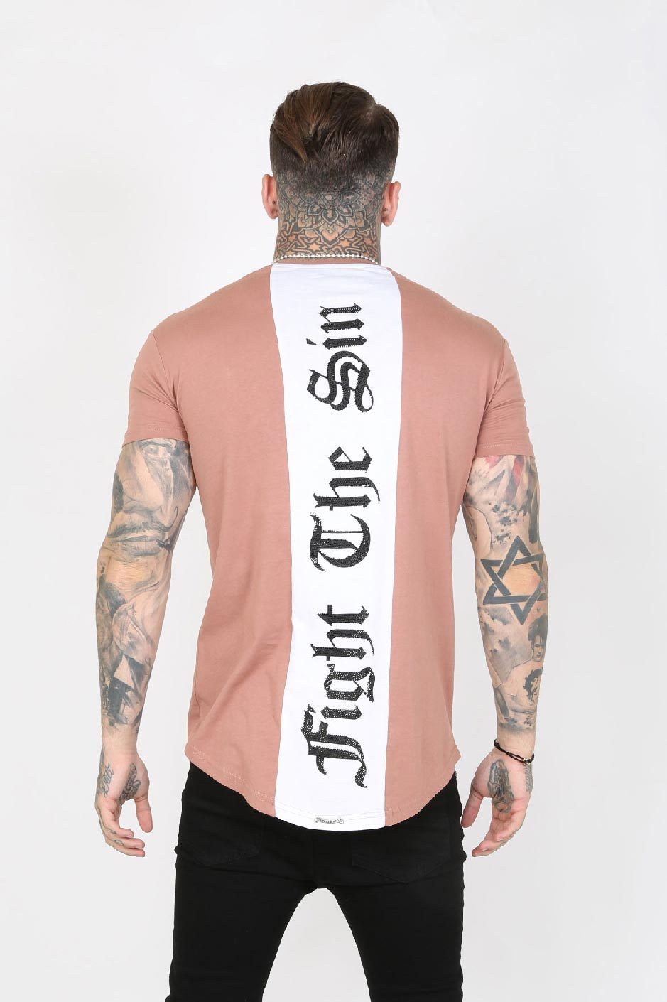 Slam Crystal Back Stripe Men's T-Shirt - Peach, Medium