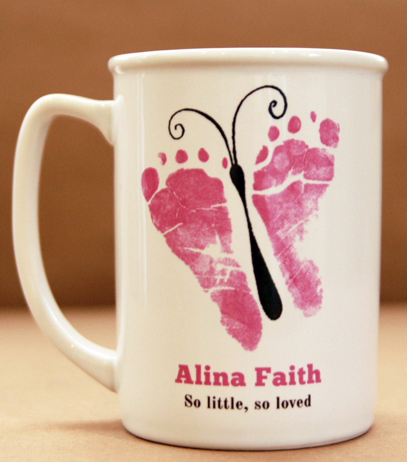 In Loving Memory Butterfly Footprint Mug With Quote. Angel Baby, In