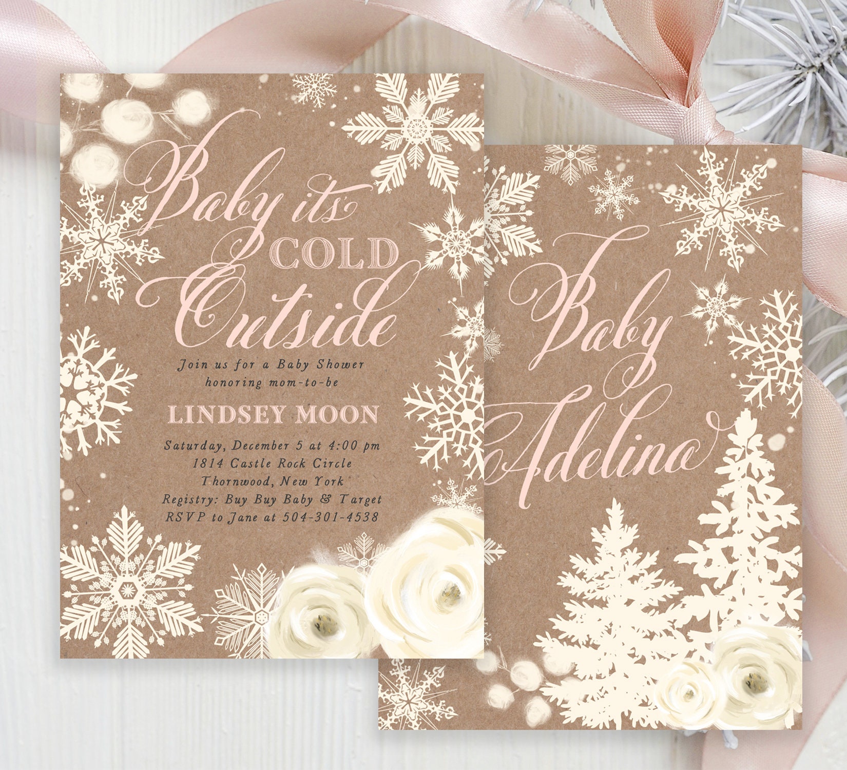 Winter Baby Shower Invitation Girl, It's Cold Outside, Girl Holiday Invite, Snow 41