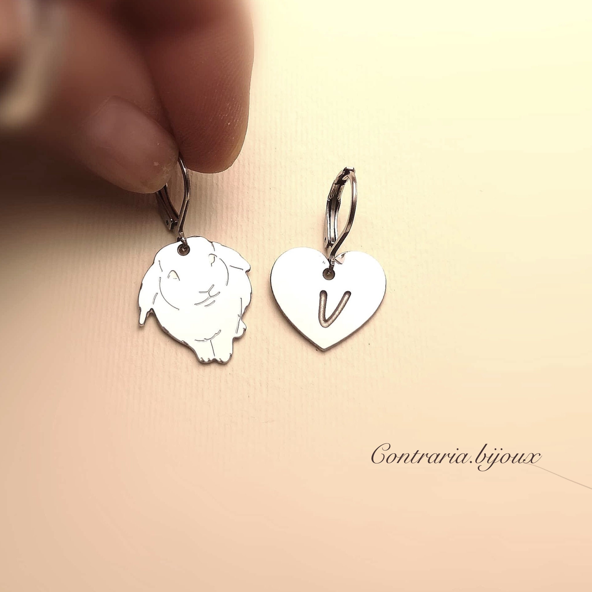 Gold & Heart Bunny Earrings With Initial