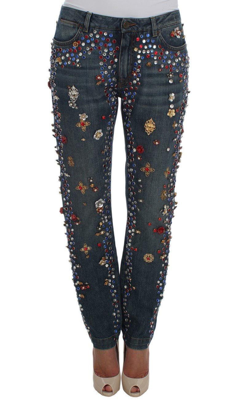 Dolce & Gabbana Women's Crystal Roses Heart Embellished Jeans Blue SIG19331 - IT44|L