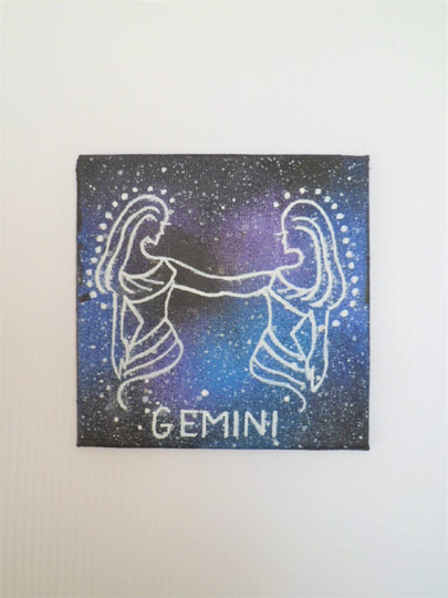 Buy Mini Gemini Painting, Zodiac Astrology Mini Canvas, Original ...