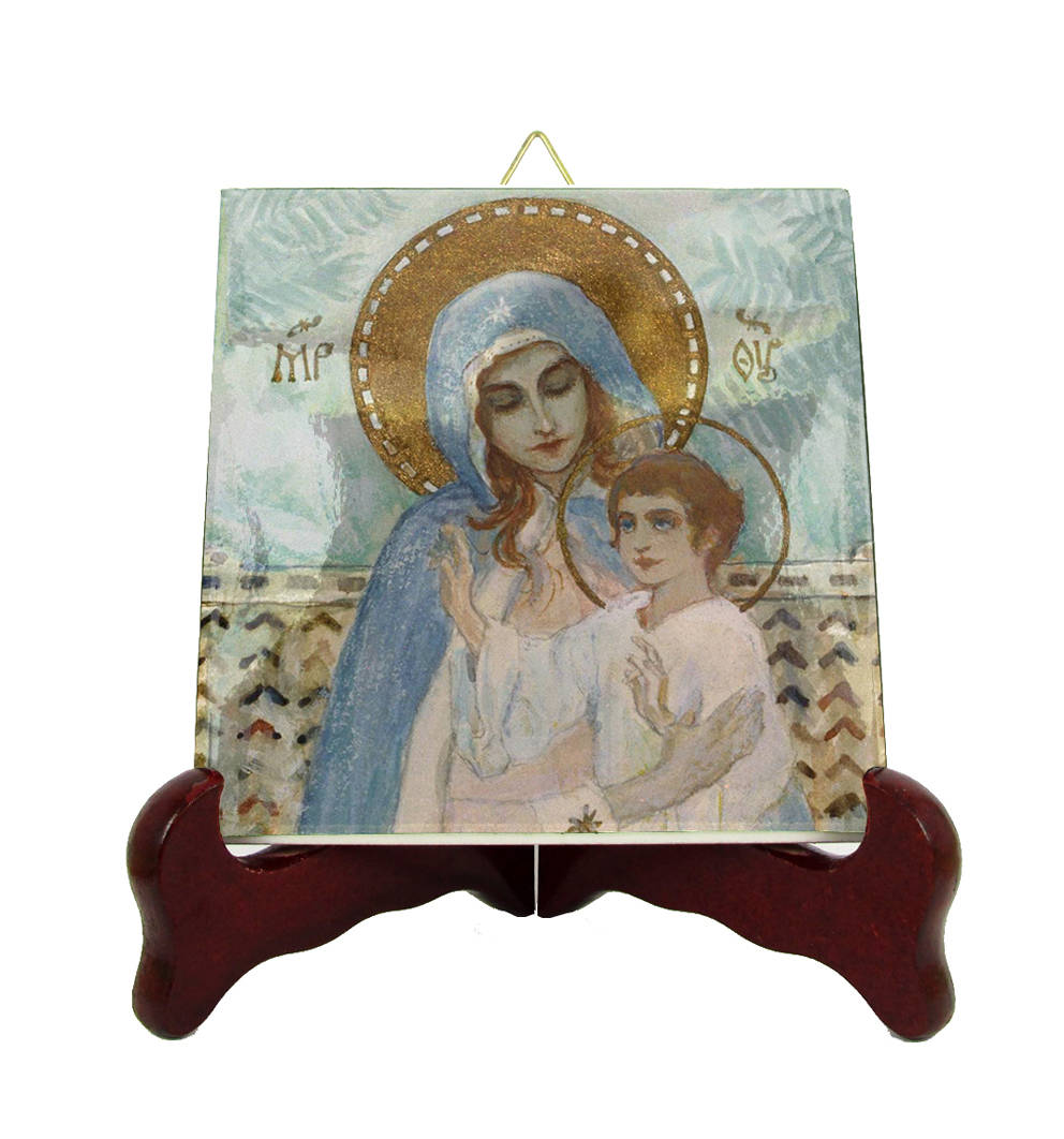 Virgin Mary Art - Christian Icons The & Child Religious Icon On Tile Handmade Nesterov Catholic