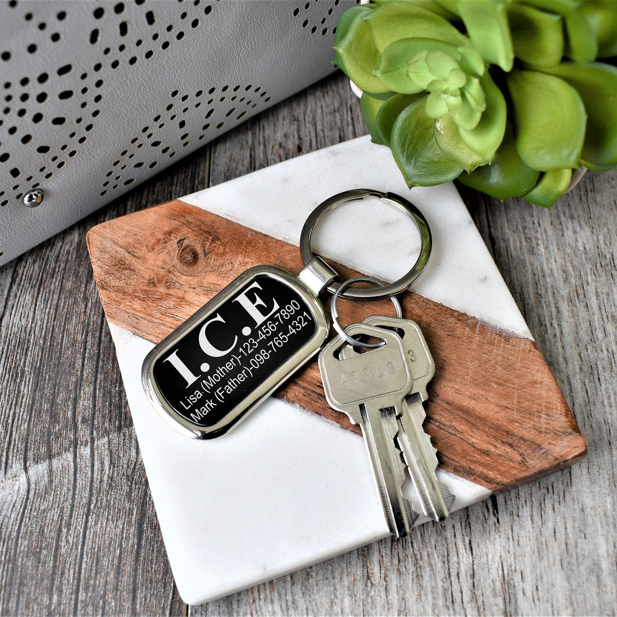 Ice Keychain | Emergency Contact Key Chain Personalized Valentines Day Fathers