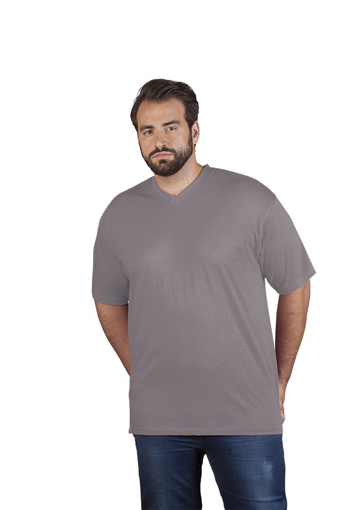 Premium V-Ausschnitt T-Shirt Plus Size Herren Sale, Hellgrau, 4XL