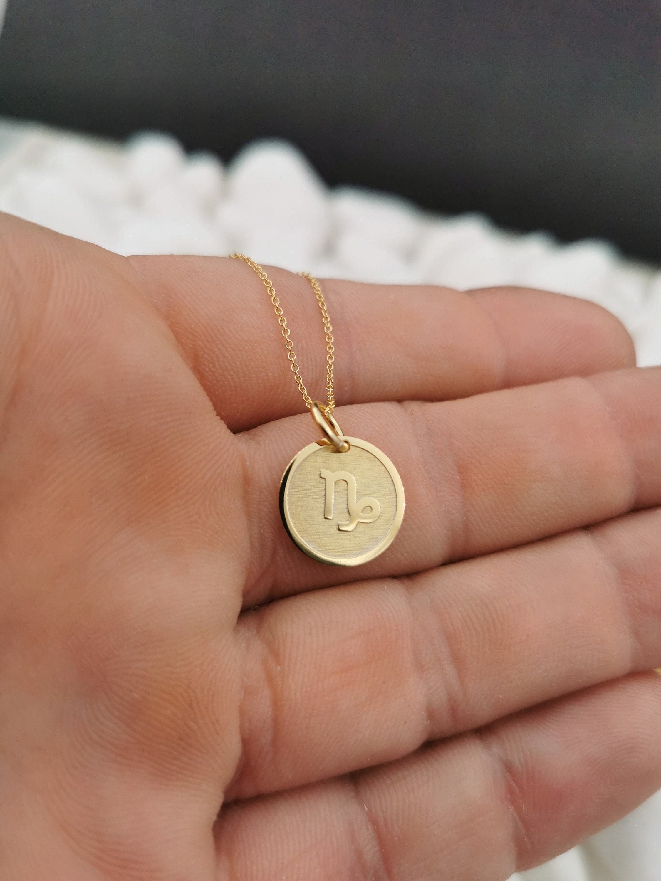 Dainty 14K Solid Gold Capricorn Zodiac Necklace, Symbol Pendant, Gold, Personalized Custom