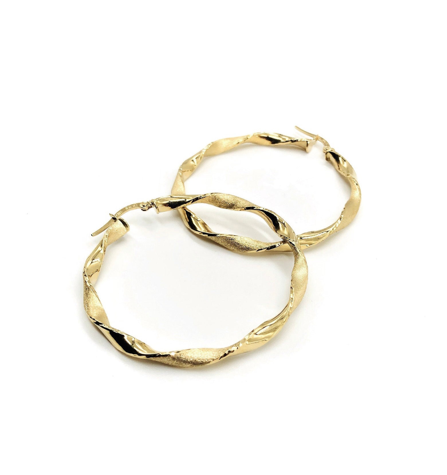 18K Yellow Gold Dainty Twisted Hoop Earrings Hoops Minimalist Classic Thin Gift For Her Made in Italy