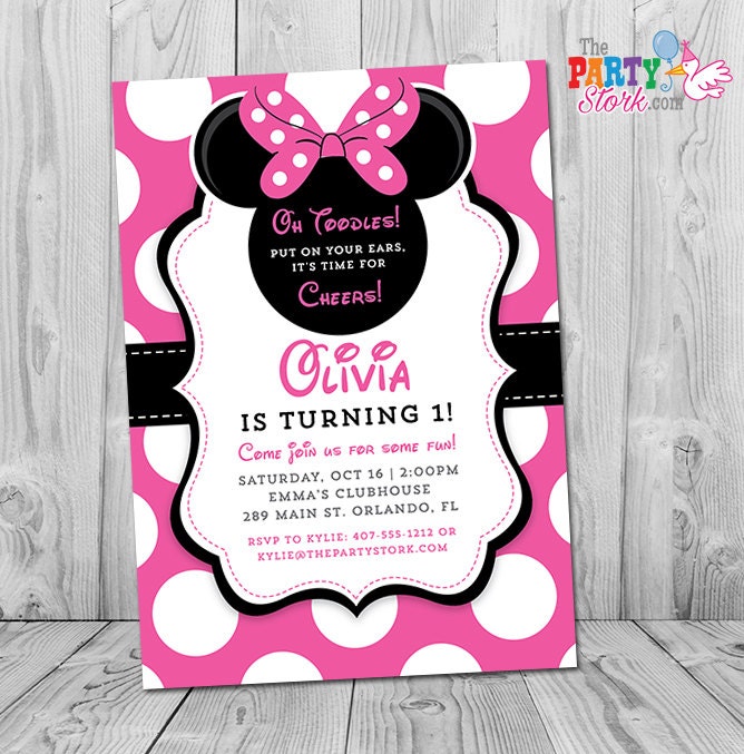 Minnie Mouse Party Invitations, Pink Invitations First Birthday, Invites 1st Birthday Girls