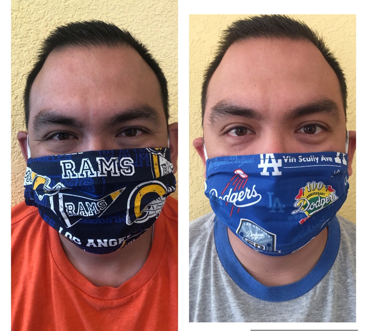 Reversible Face Mask - Los Angeles Rams & Dodgers Nfl To Mlb Dodgers, With Nose Wire Option