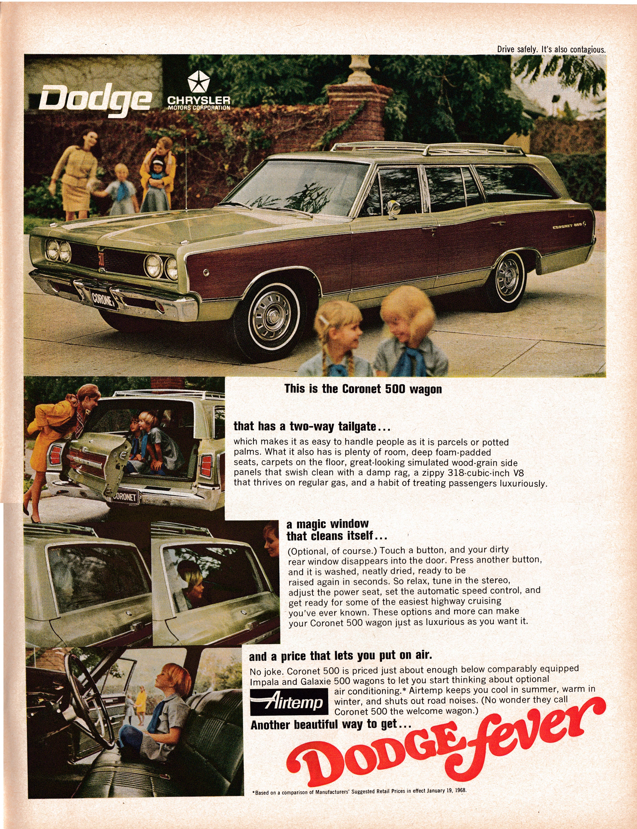 1968 Dodge Coronet 500 Station Wagon 318 Cu V8 - Original Magazine Ad