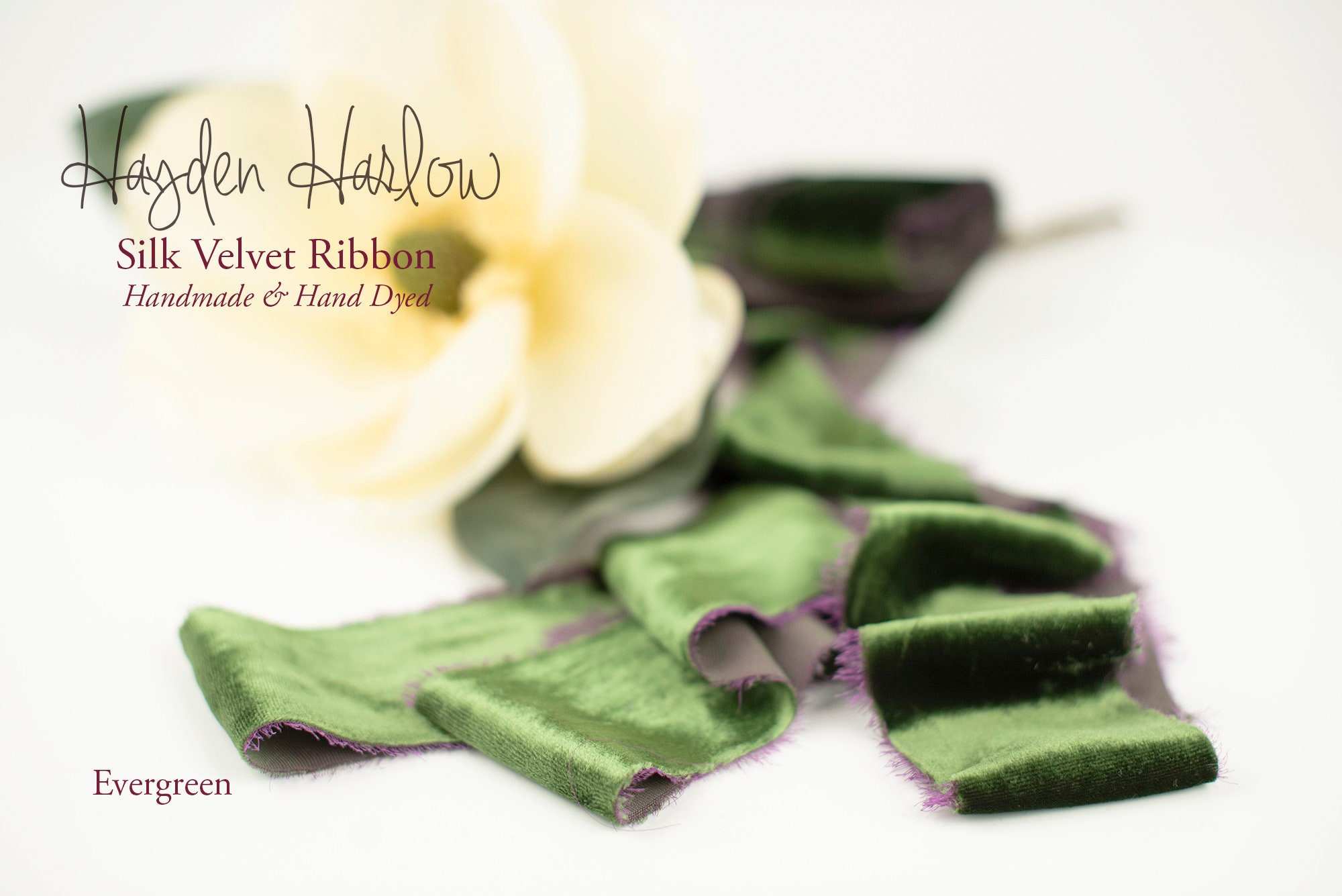 Silk Velvet Ribbon | Evergreen |Handmade Hand Dyed 1/2 1 2" 3" Stationery Bouquet Gift Wrap Green Wedding"