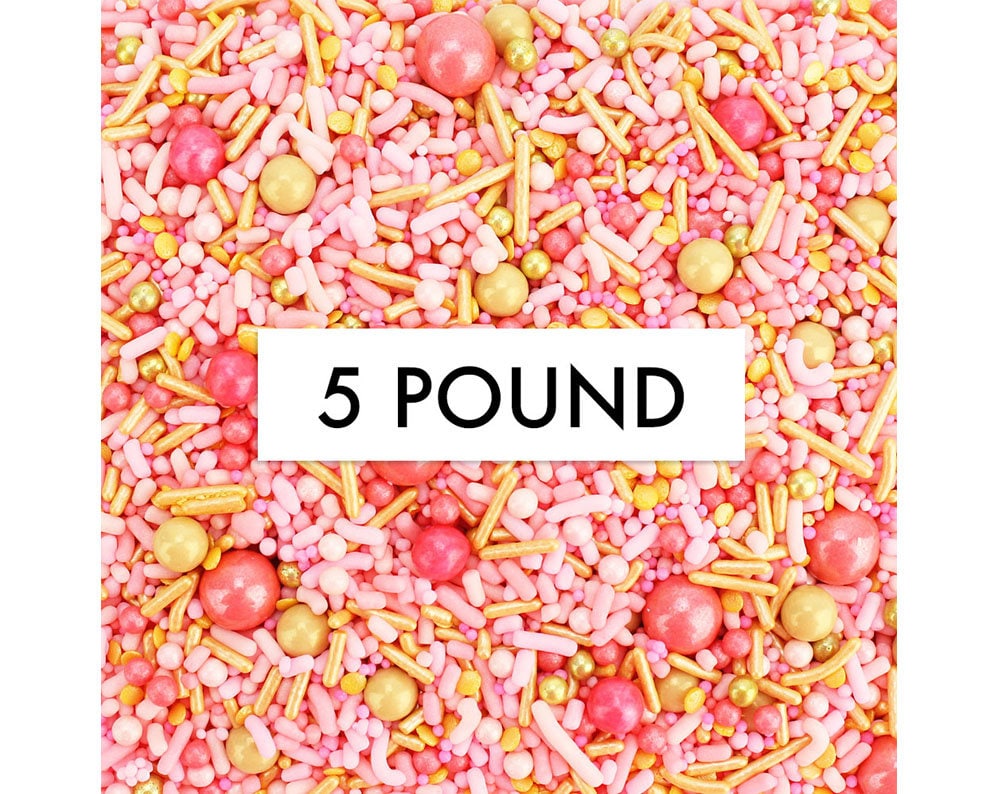 Ros Sprinkle Blend - 5 Pounds A Fun Blend Of Pink, Peach, Coral, Gold Sprinkles For Decorating Cakes, Cookies, & Sweet Treats