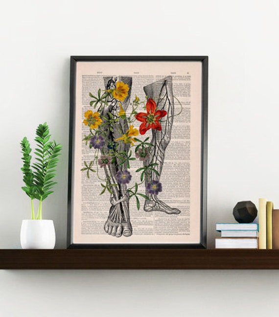 Wall Art Print Human Anatomy Art, Wild Flowers On My Legs .art Print Gift Wall Decor Hanging Poster Ska096