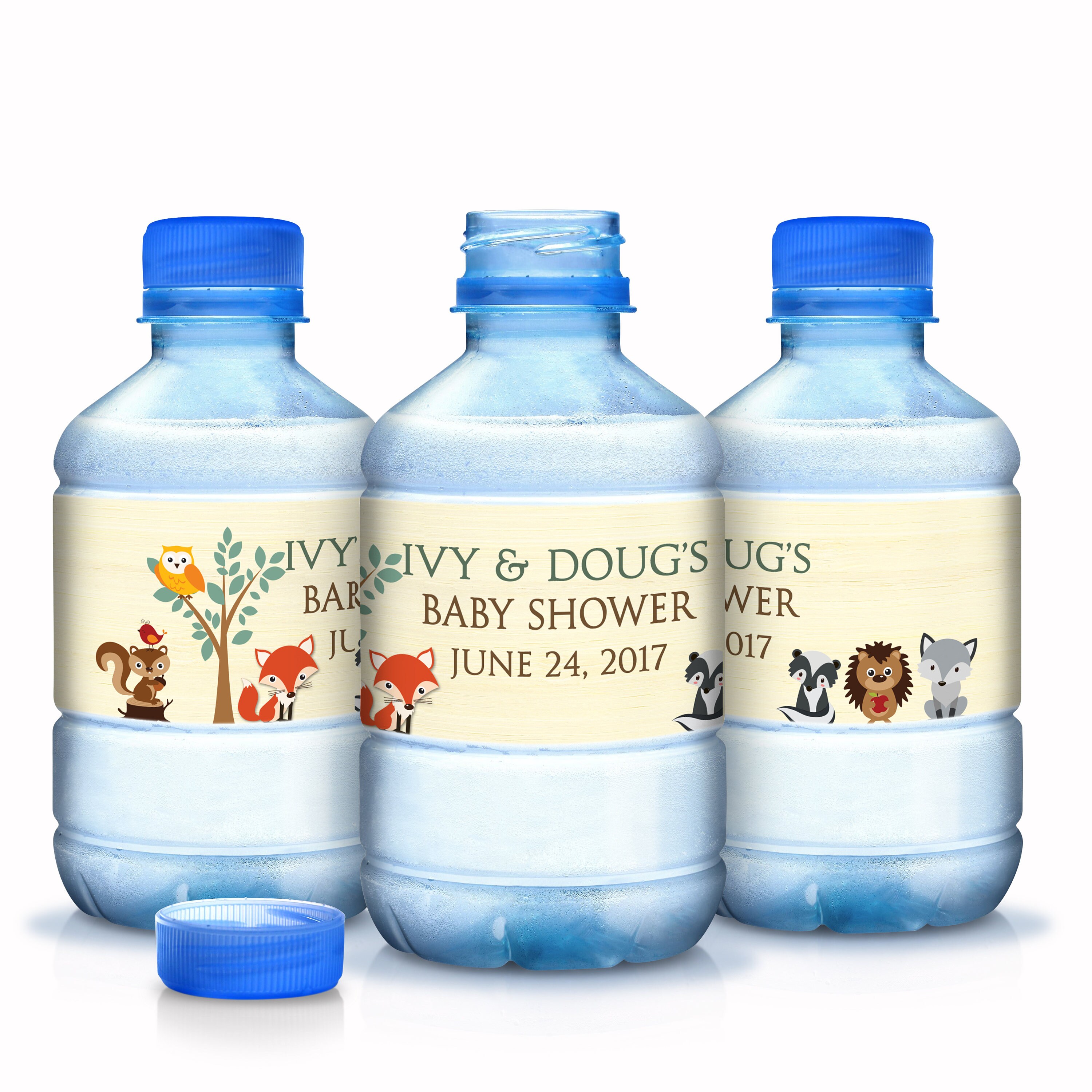 Woodlands Baby Shower Water Bottle Labels - 30 Animals