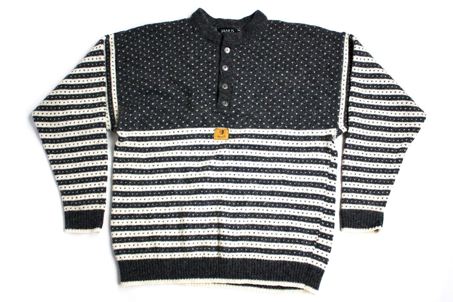 Janus Men's Nordic Pattern Wool Blend Button Neck Sweater/ Jumper Size Xxl