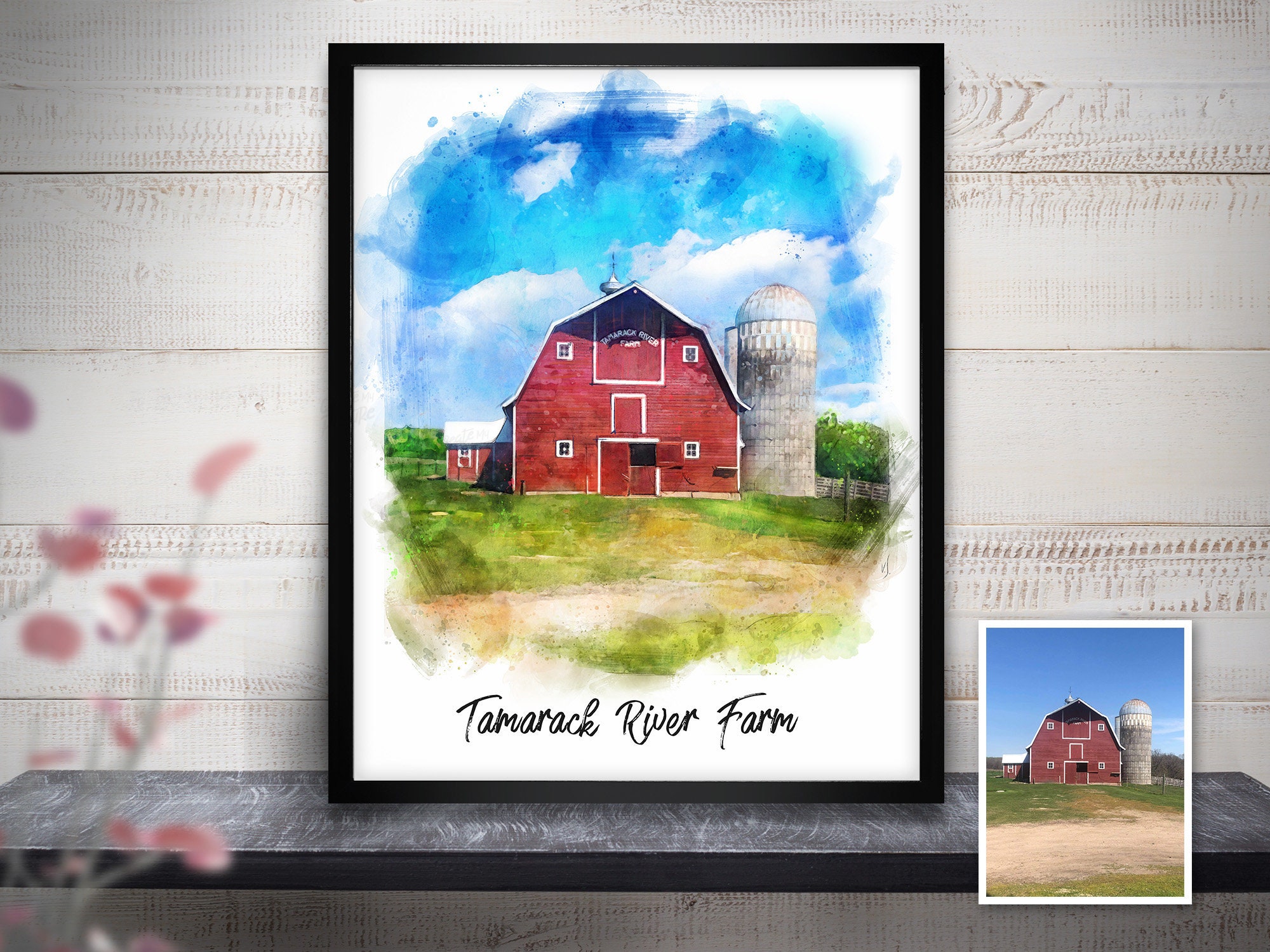 Barn Watercolor, Farm Portrait, Digital Painting, Custom House Artwork, Personalized Gift, Photo To Picture, Housewarming Gift