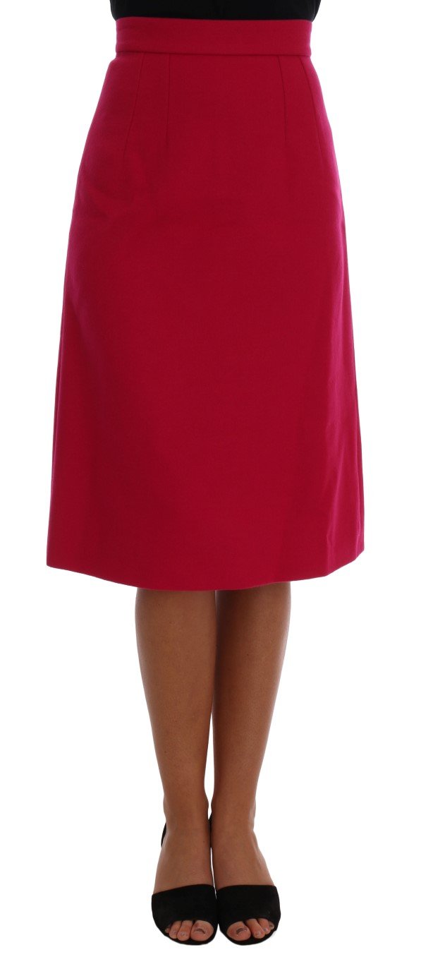 Dolce & Gabbana Women's Wool Knee Long A-Line Skirt Pink SKI1084 - IT36 | XS