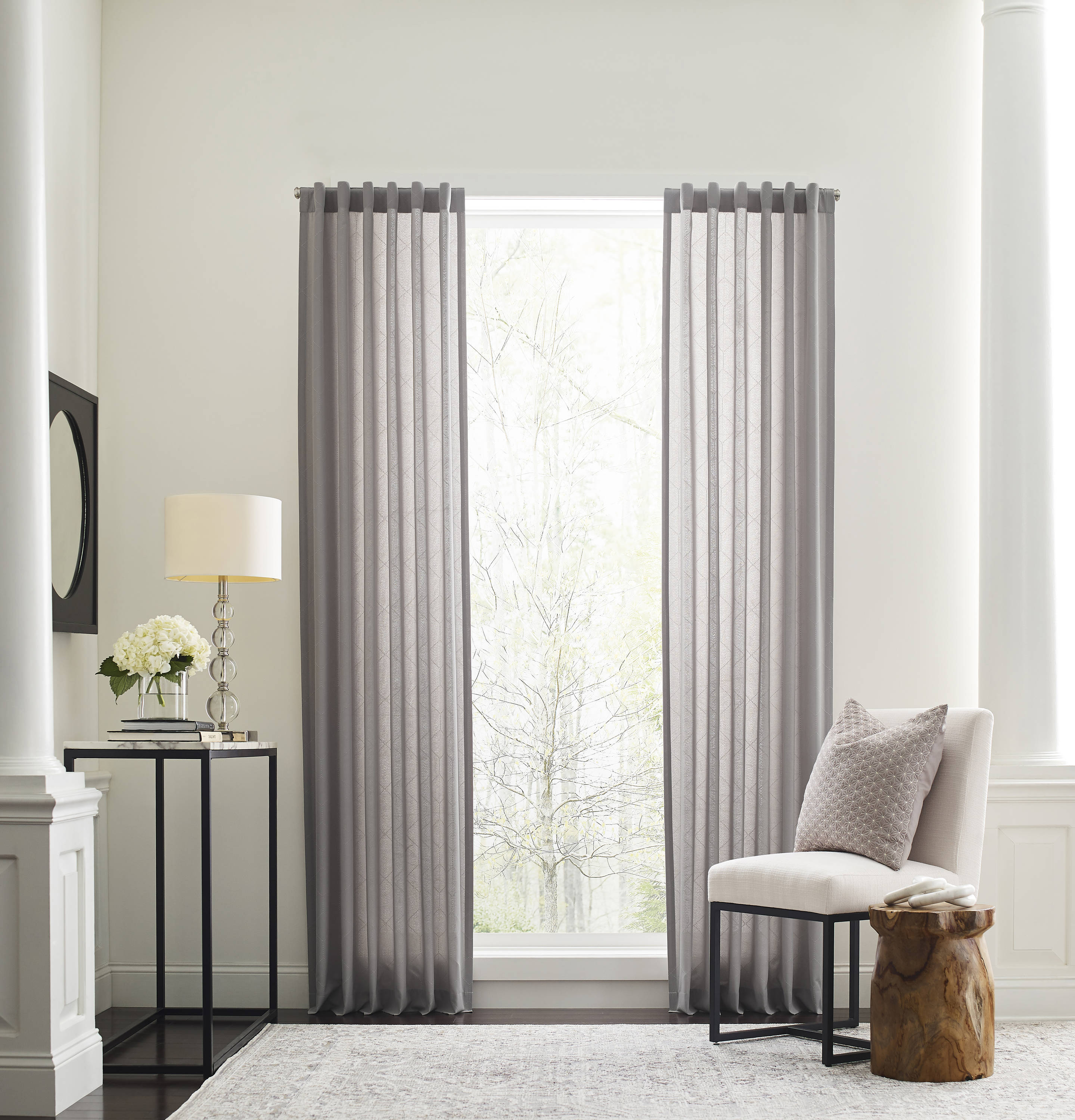 Origin 21 63-in Grey Polyester Blend Light Filtering Back Tab Single Curtain Panel in Gray | 3728170