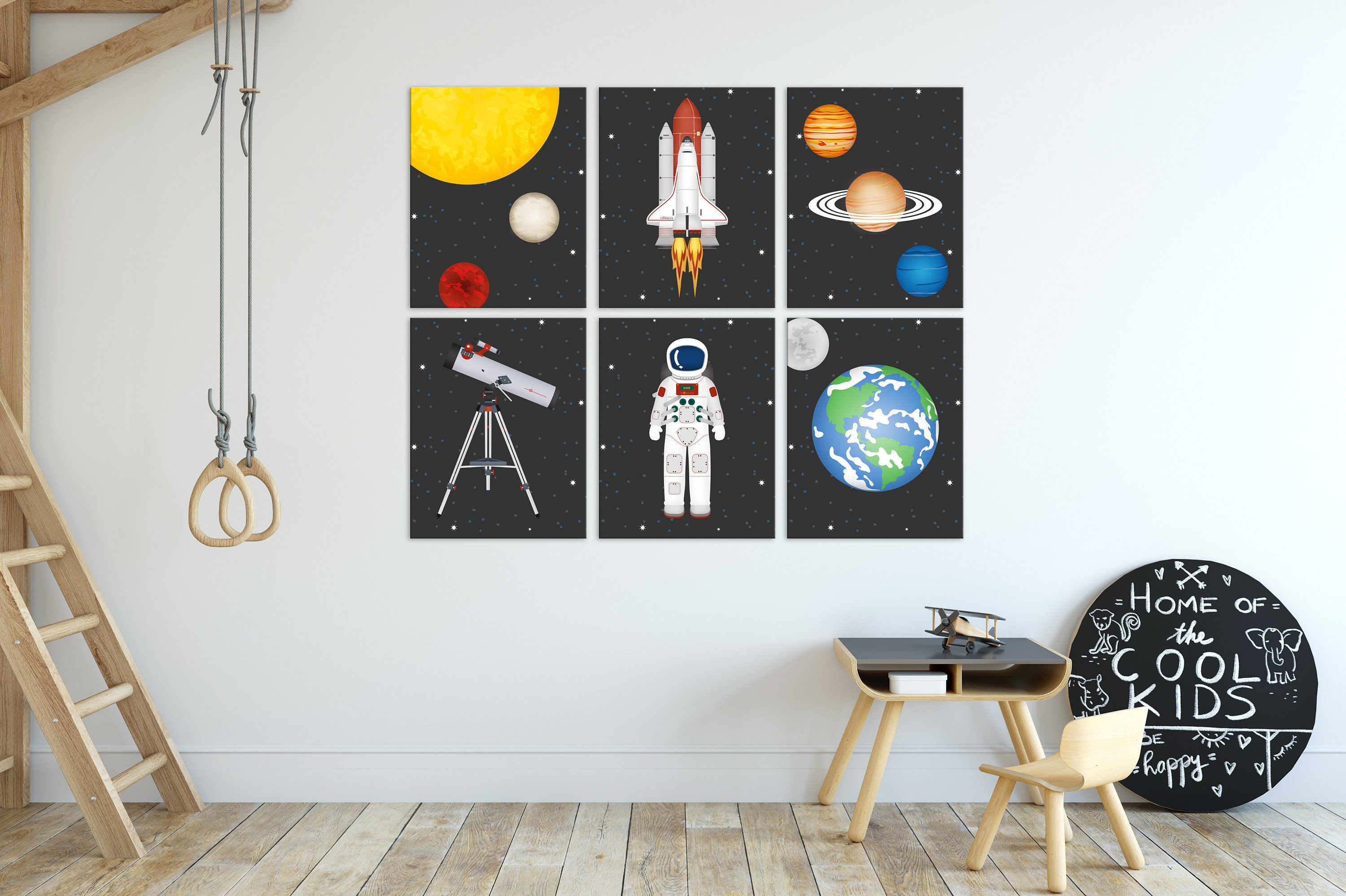 Outer Space Decor, Planet Prints, Kids Astronaut Art, Set Of 6
