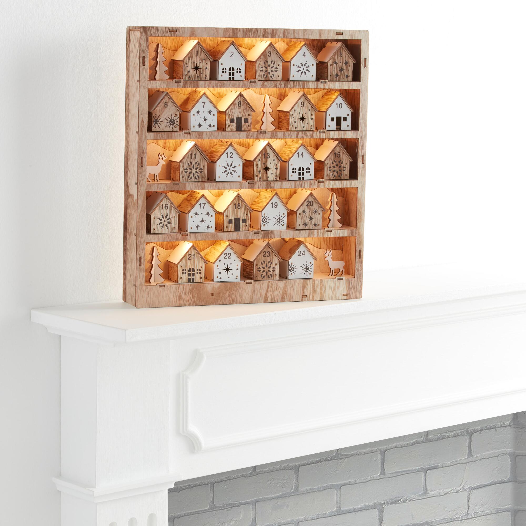 Woodcut Snowy Houses LED Light Up Countdown Calendar: Natural by World Market