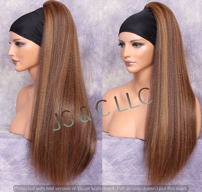 28 Brown Auburn Mix Human Hair Blend Textured Straight Ponytail Hair Piece Extension Heat Ok Drawstring Cancer Theater Alopecia Cosplay