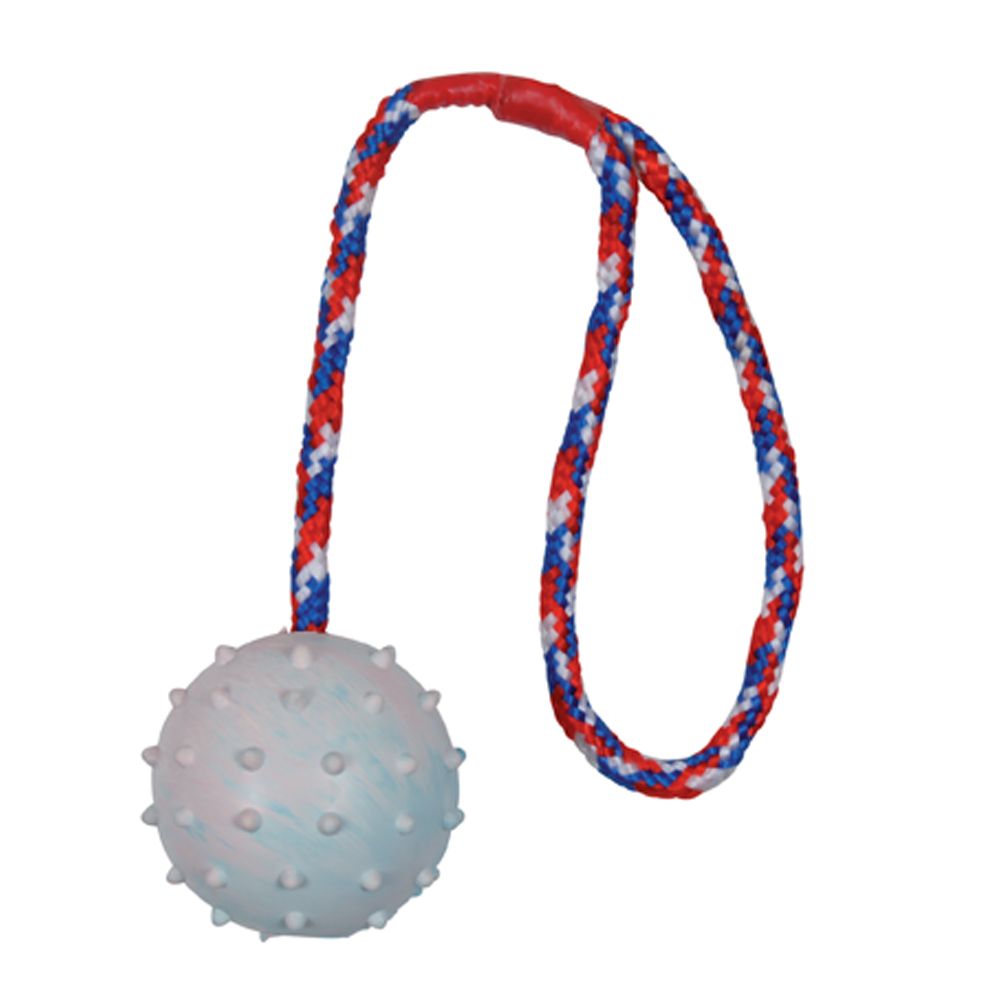 Trixie Rubber Ball with Throwing Handle - approx. 6cm / Cord: 30cm