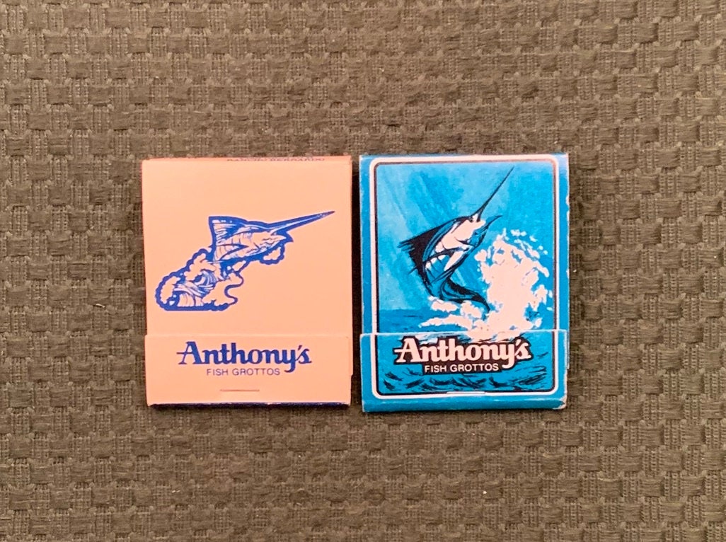 Vintage Matchbooks, Anthonys, Fish Grotto, Seafood, Restaurant, San Diego, California, Lot Of 2 , with All Match Sticks, Free Ship in Usa