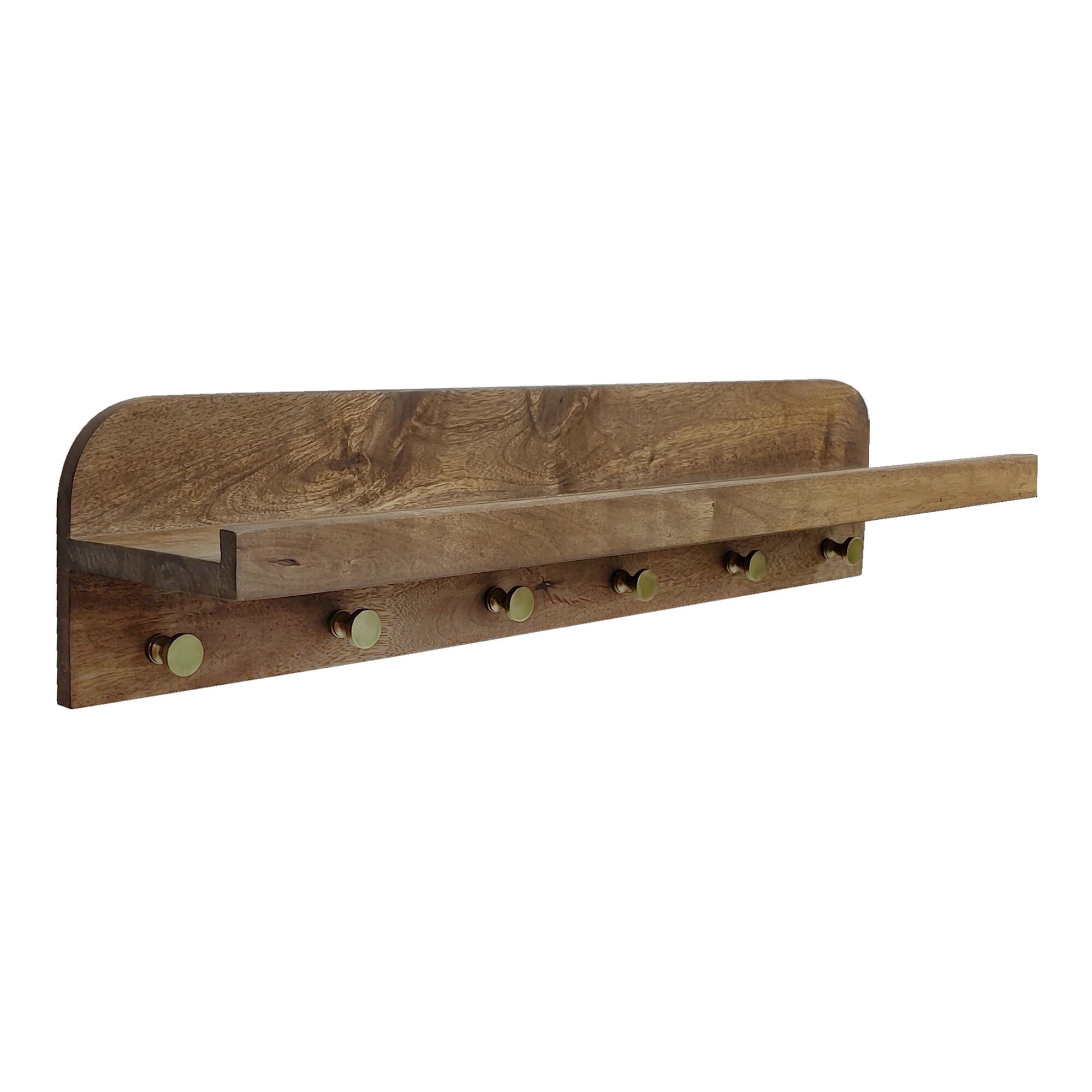 Wood Skylar Wall Shelf With Hooks: Brown by World Market