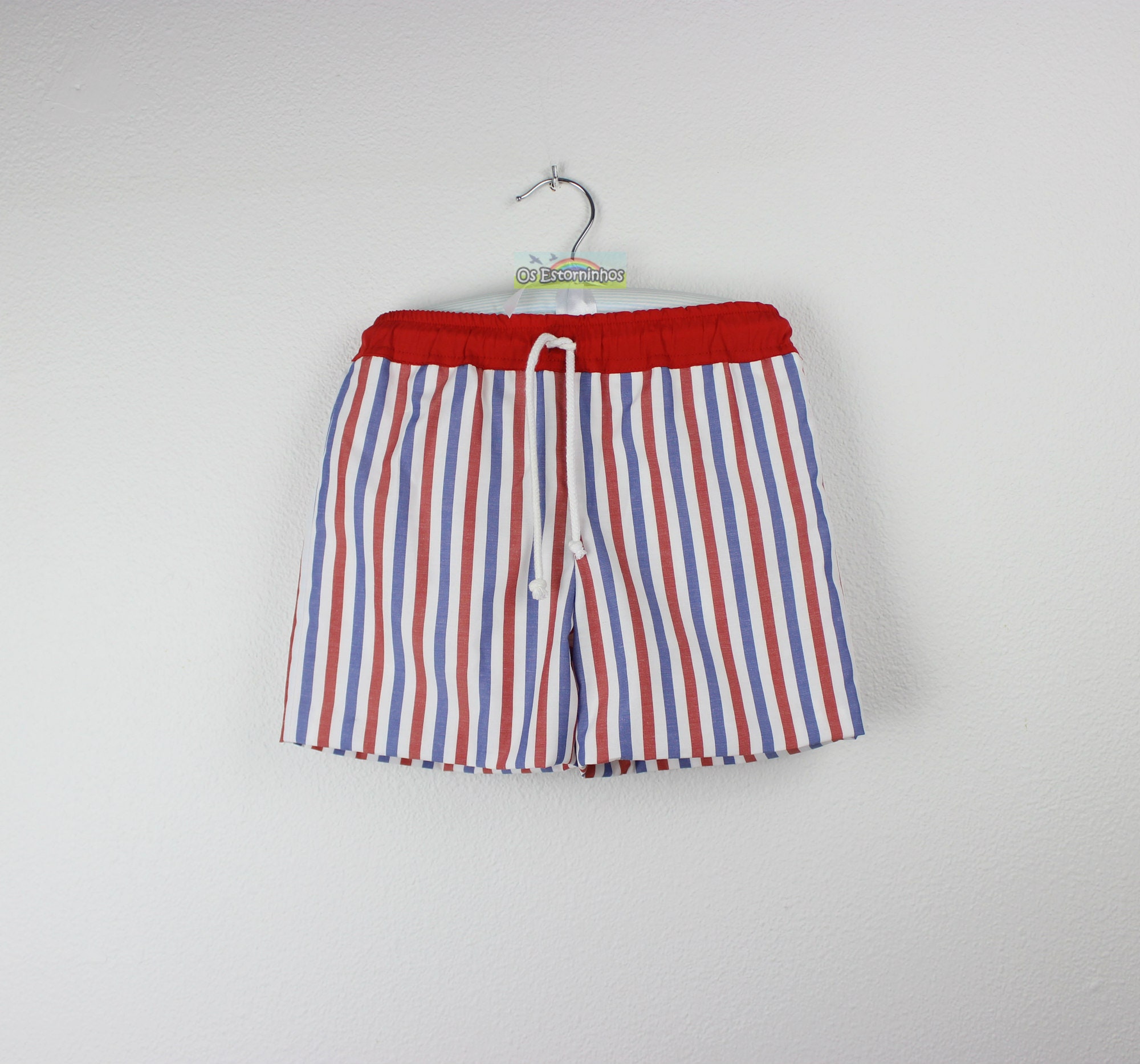 Children Shorts - Cotton Blend Striped With Back Pocket