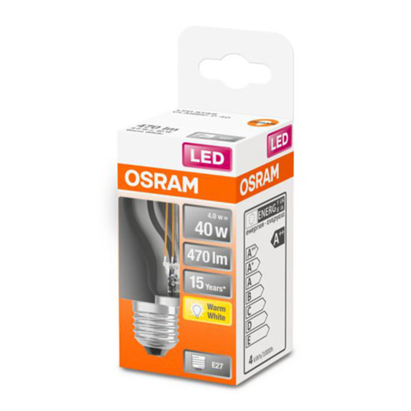 OSRAM Classic P -LED-lamppu E27 4W 2 700 K kirkas