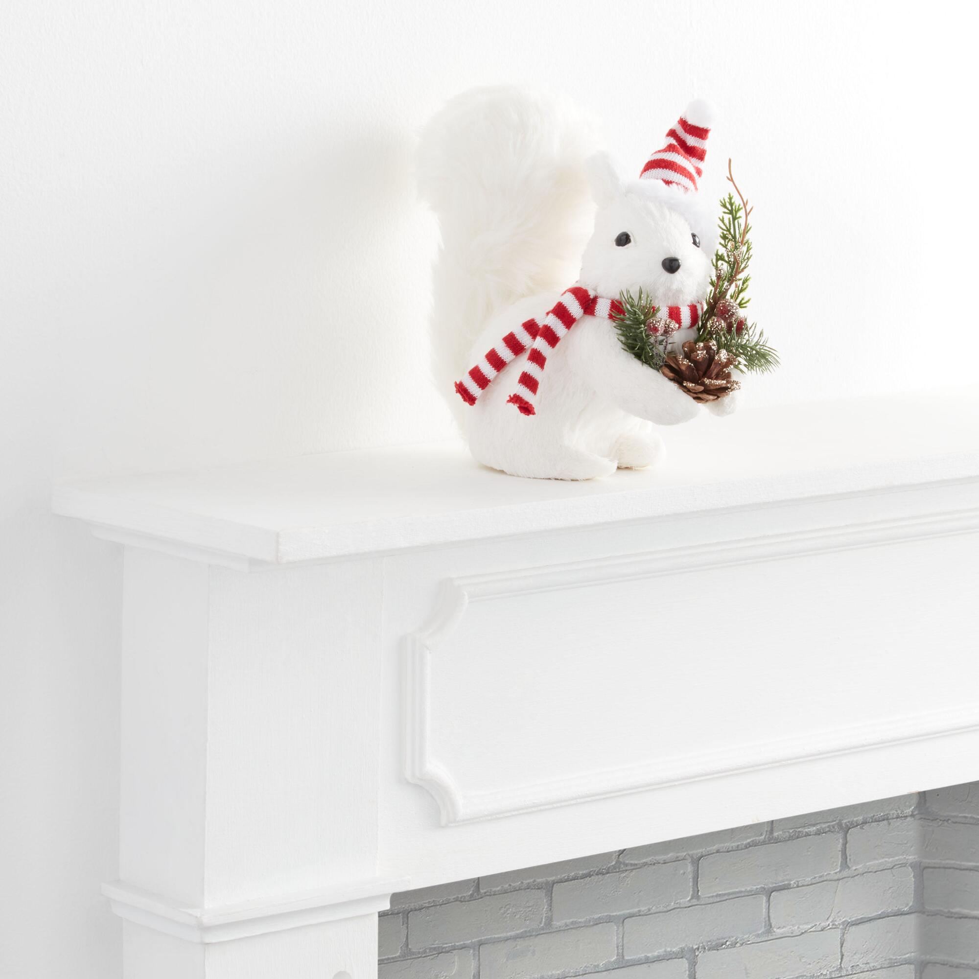 Pier Place White Sisal And Faux Fur Squirrel With Hat Decor by World Market