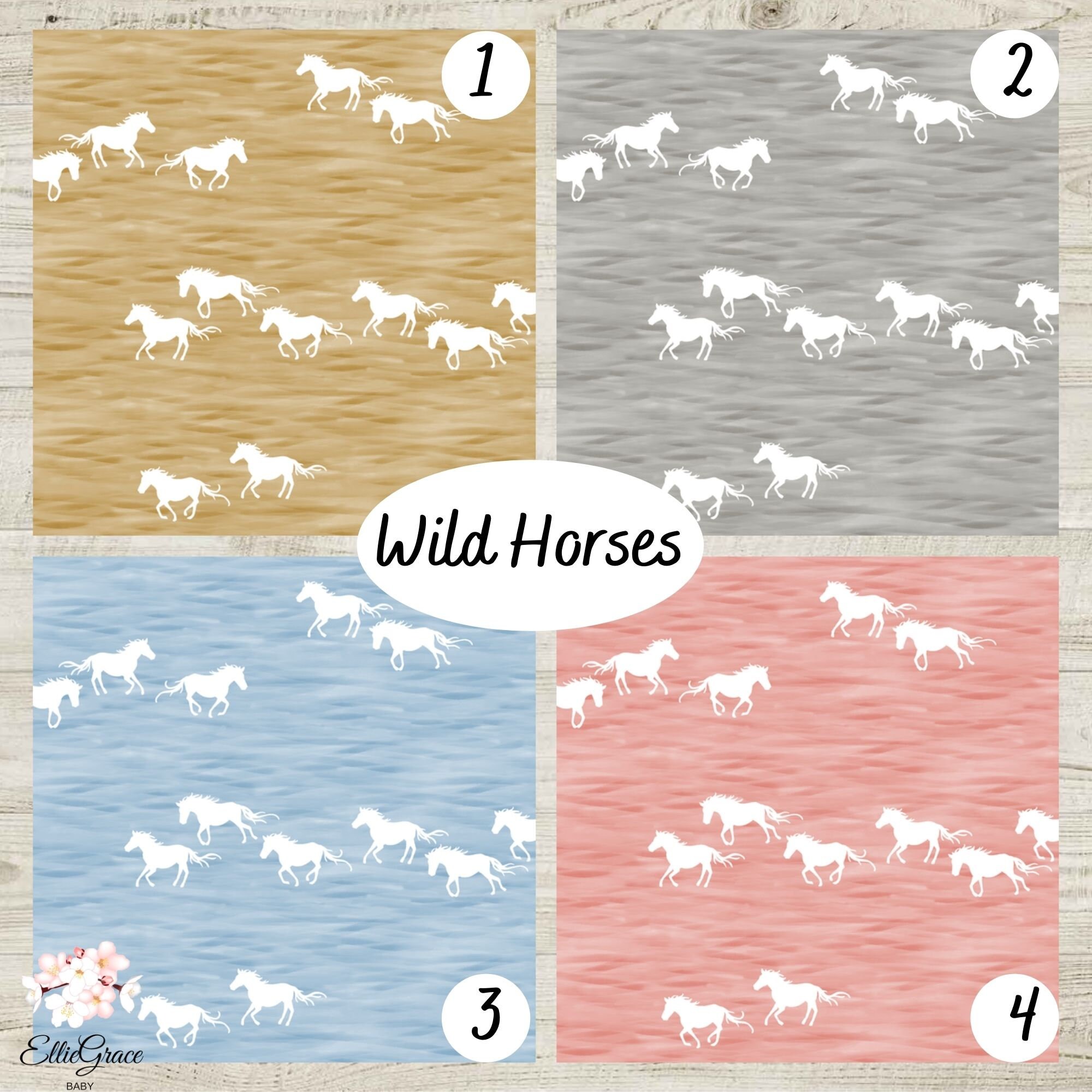Wild Horse Baby Bedding Crib Sheet Changing Pad Cover Toddler Rail Minky Blanket Gold Gray Pink Blue Boy Girl