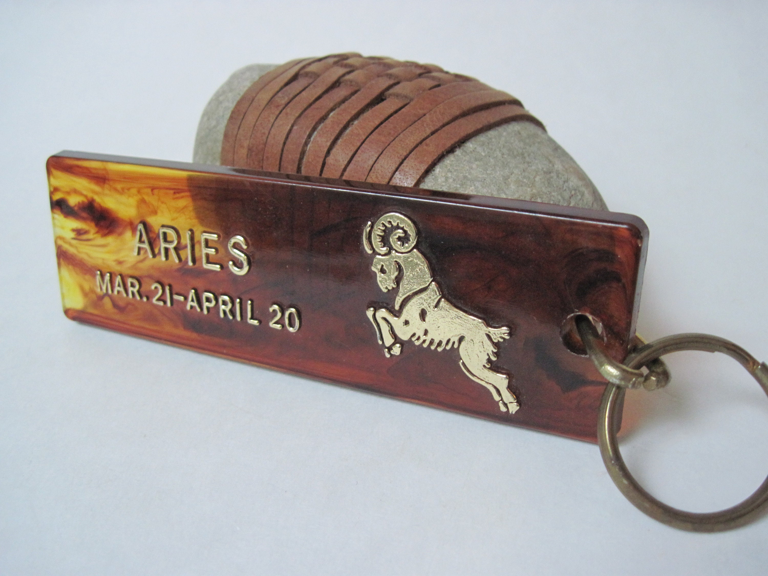 Vintage Large Plastic Aries Keychain
