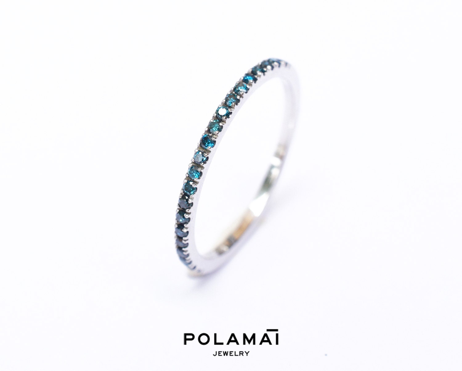 Ready To Ship . Blue Diamond Full Eternity Ring 14K Rose Gold Us 6.25 Only Wedding Band Micro Pave Polamai