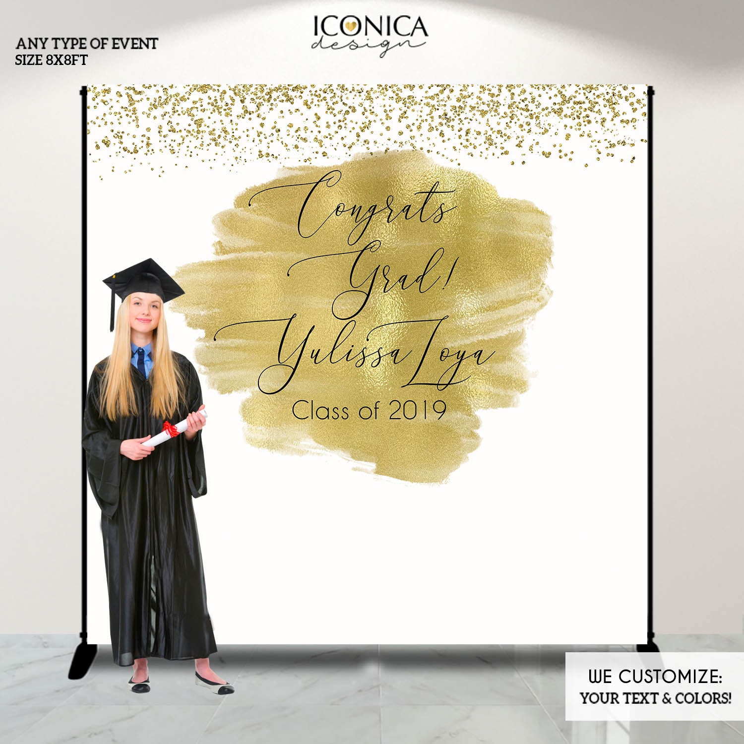 Graduation Party Backdrop, Virtual Party Decor, Faux Gold Photo Backdrod, Class Of 2020 Decor, Printed Or File Only, Bbr0026
