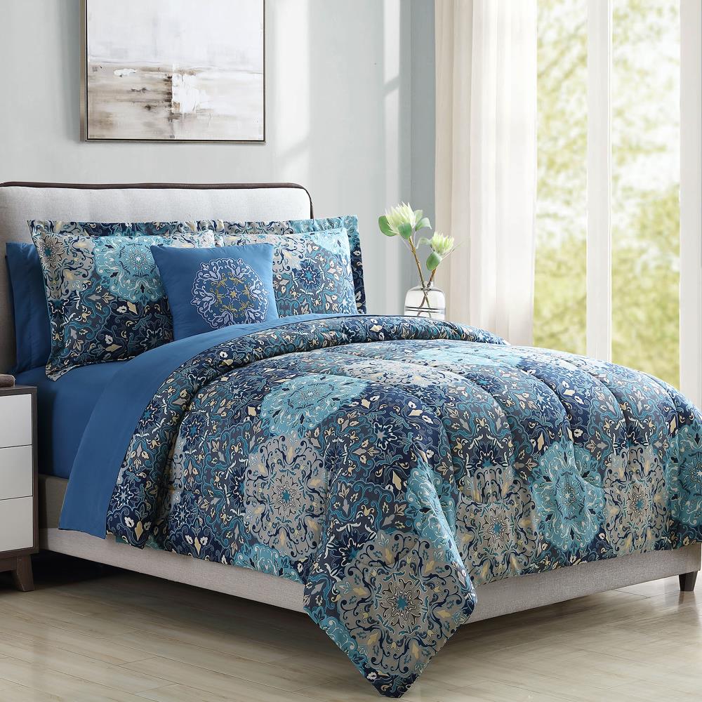 Amrapur Overseas Printed reversible complete bed set Multi Multi Reversible Twin Comforter (Blend with Polyester Fill) | 4BDSTPRTG-GRD-TN