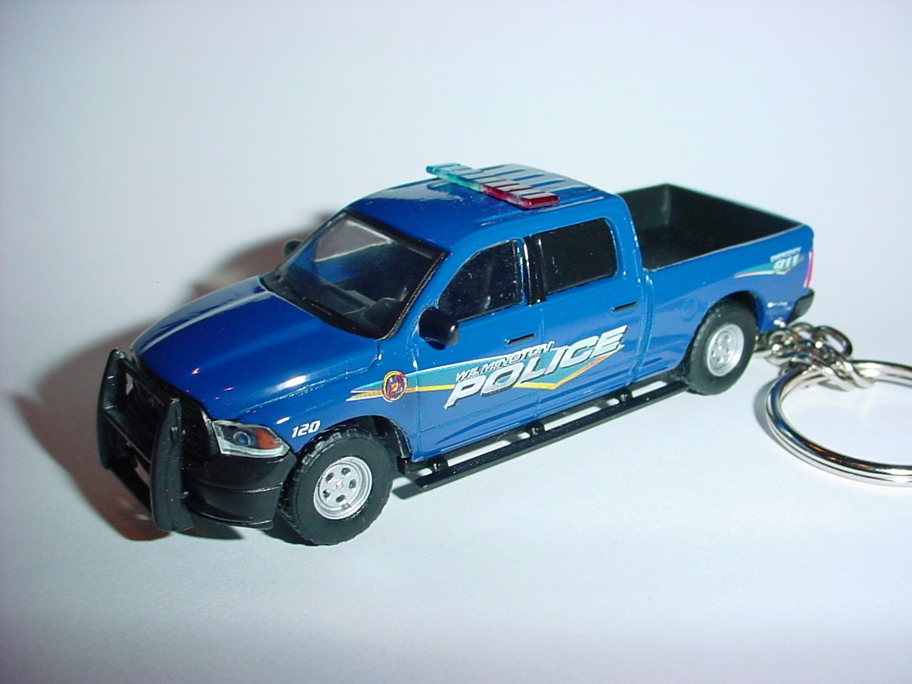3D Dodge Ram 1500 Police Truck Custom Keychain By Brian Thornton Keyring Key Chain Finished in Blue Color Trim Diecast Metal Crew Cab 911