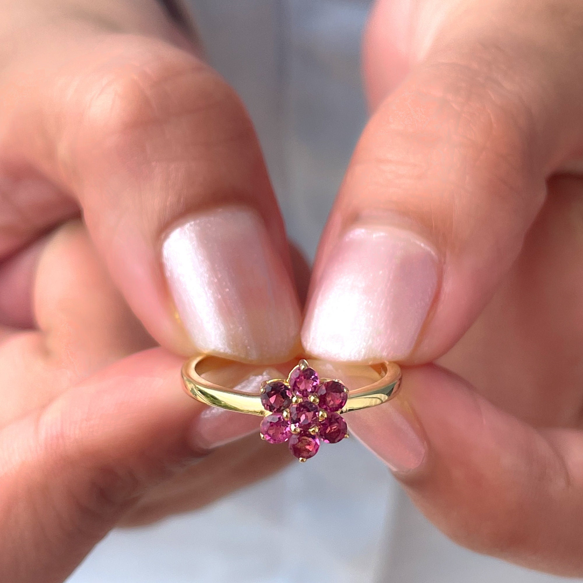 1/2 Ct Pink Tourmaline Ring For Women, Flower Cluster Ring, Gold, Gemstone